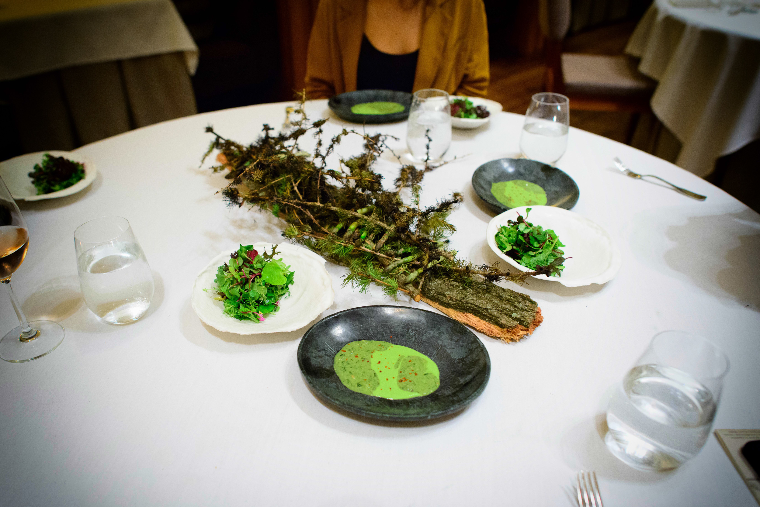 Spring greens, smoked asparagus