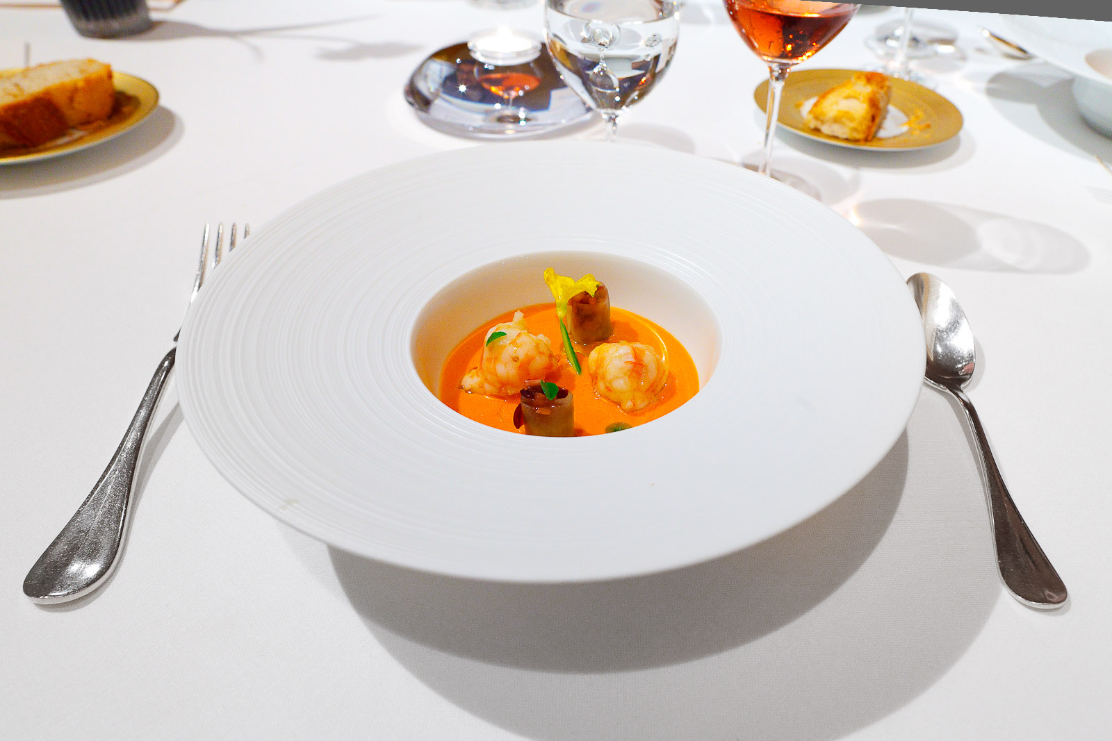 3rd Course: Tomato Velvet - Maresme king prawns, cherries and chopped cucumber