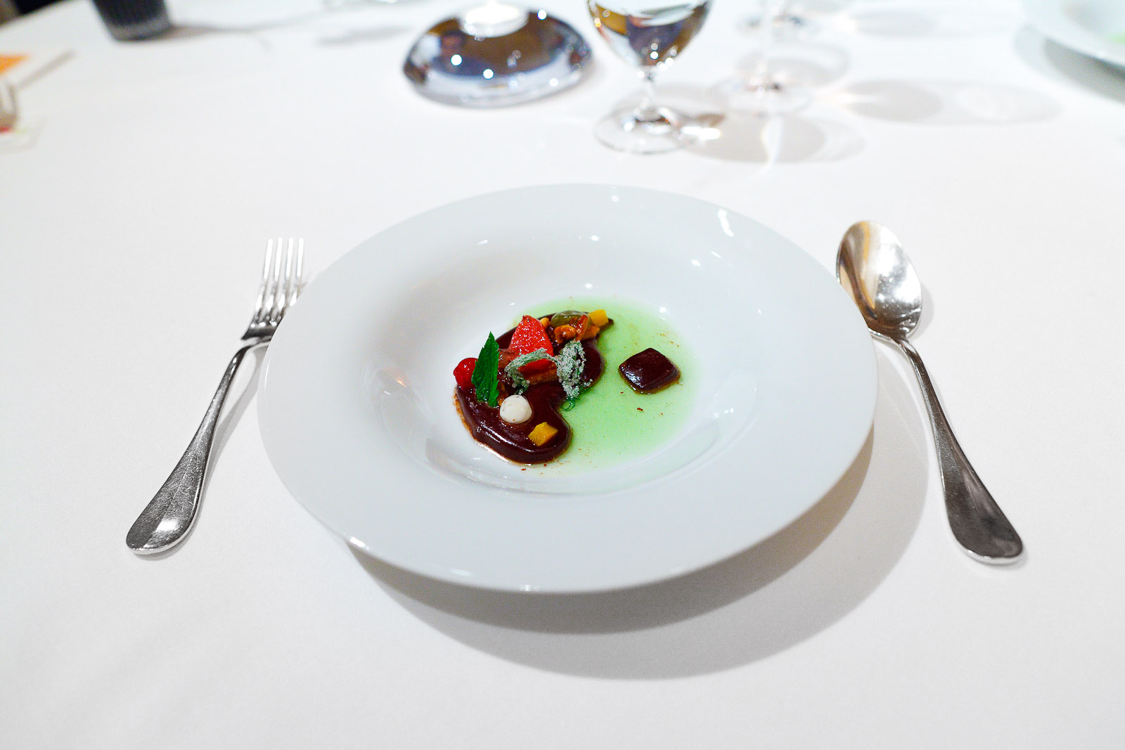 12th Course: Black chocolate, mint, coconut, fruit, nuts, peppers