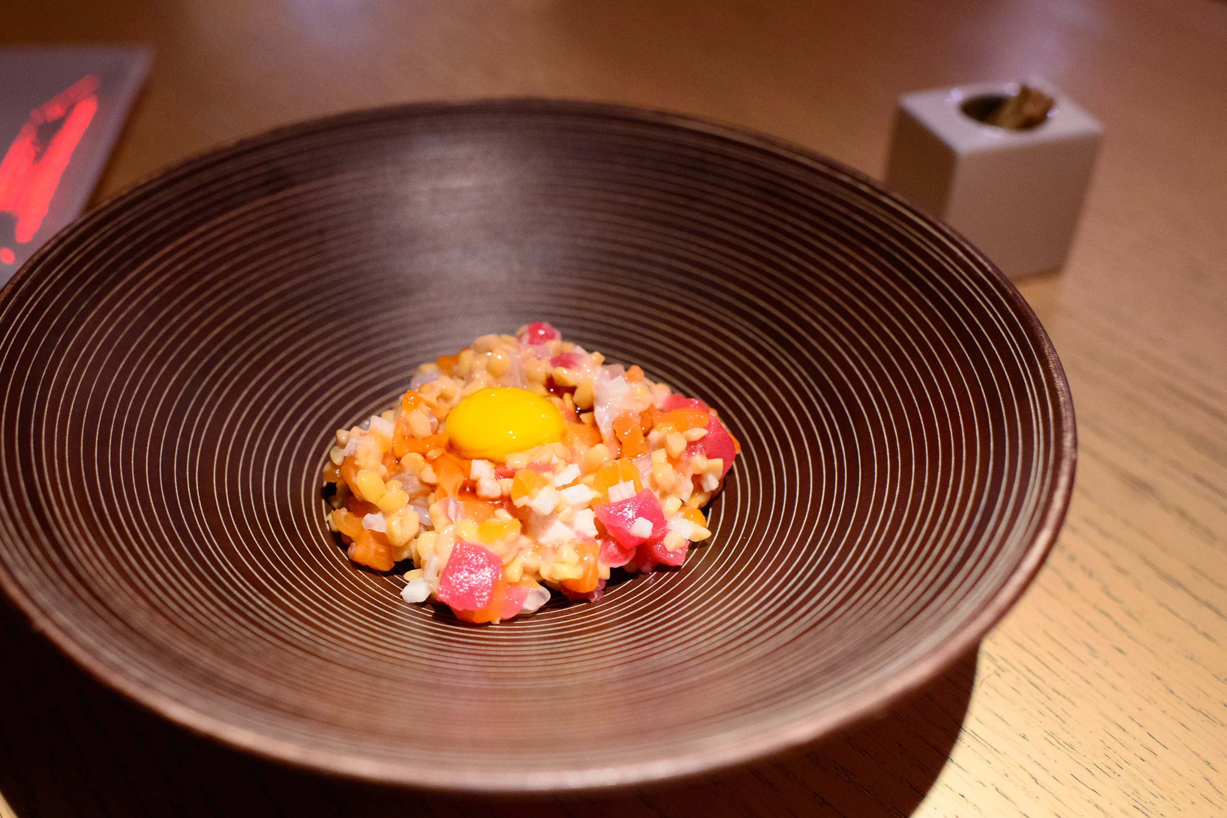 Tuna, salmon, pickled squash, radish, natto, quail egg