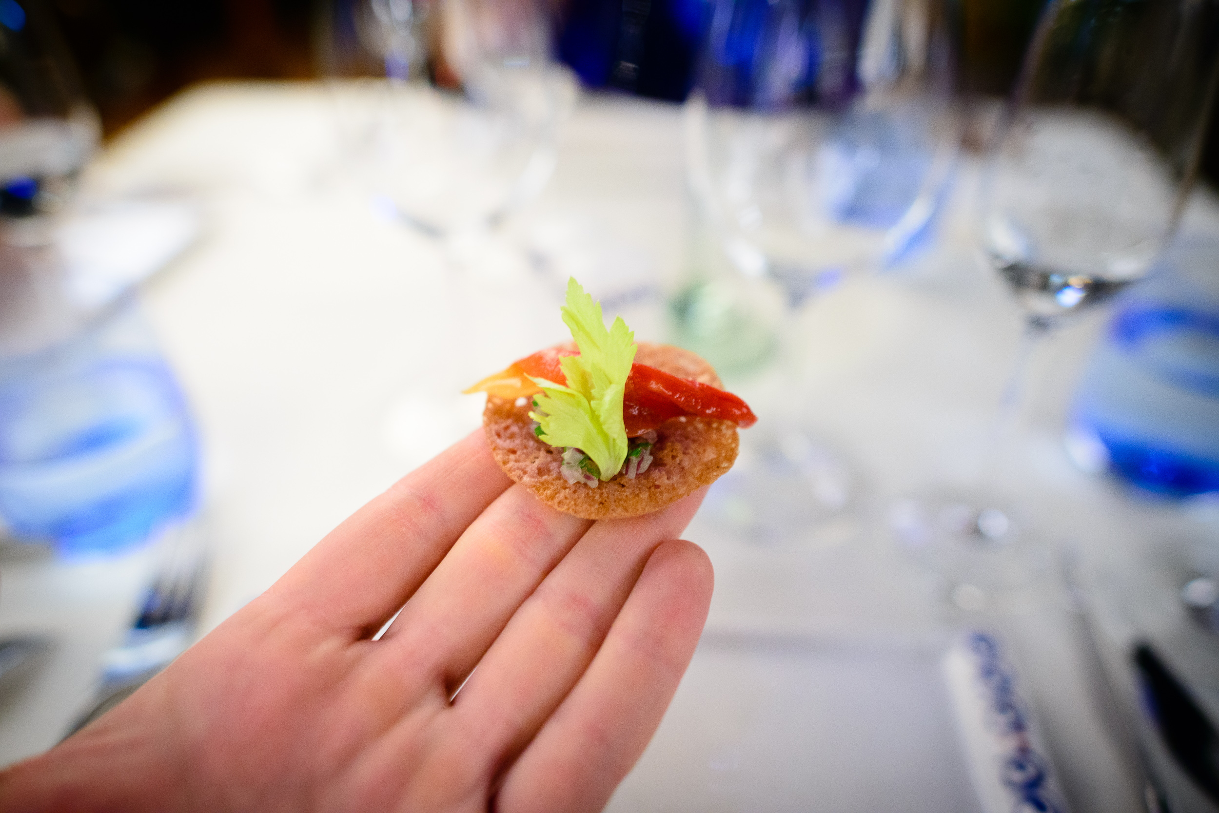 1st Course: Tostada de almeja (chocolate clam tostada), up close