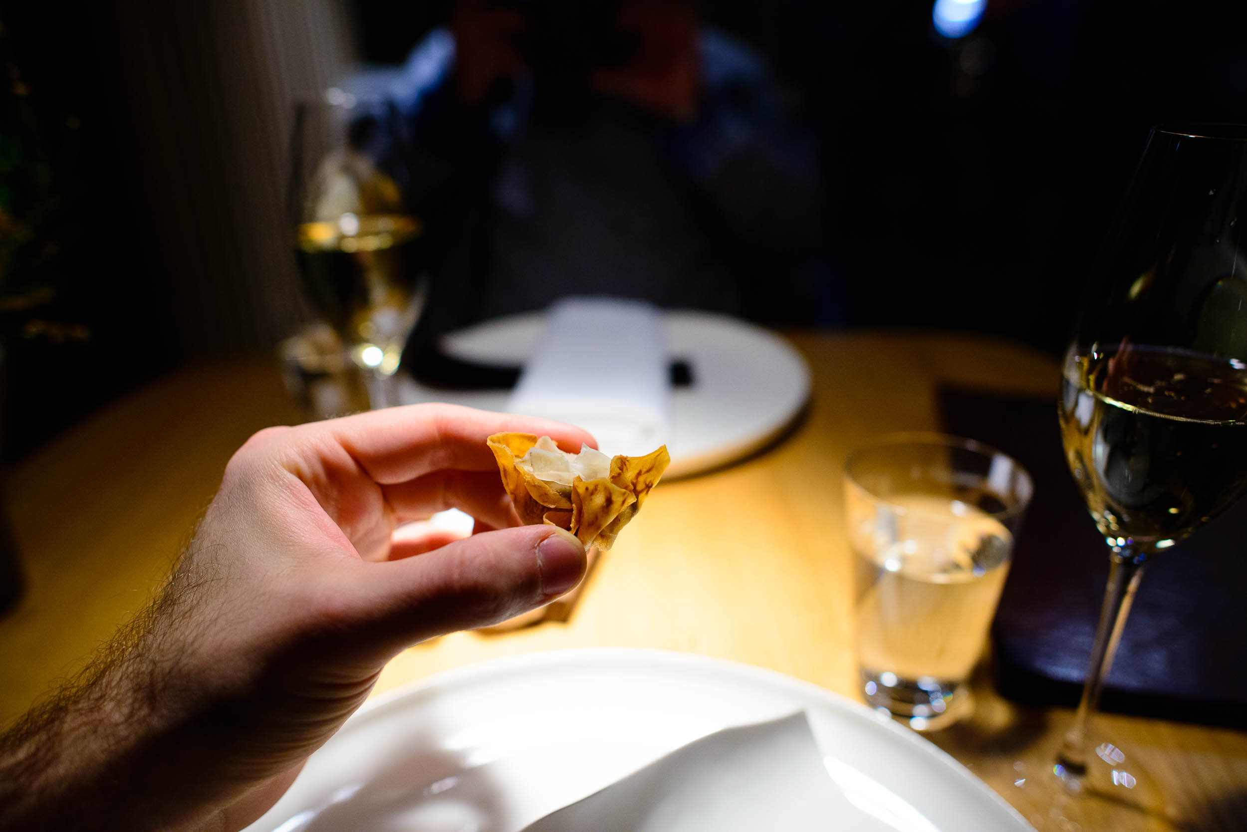 Deep-fried celeriac with cream of cep mushroom