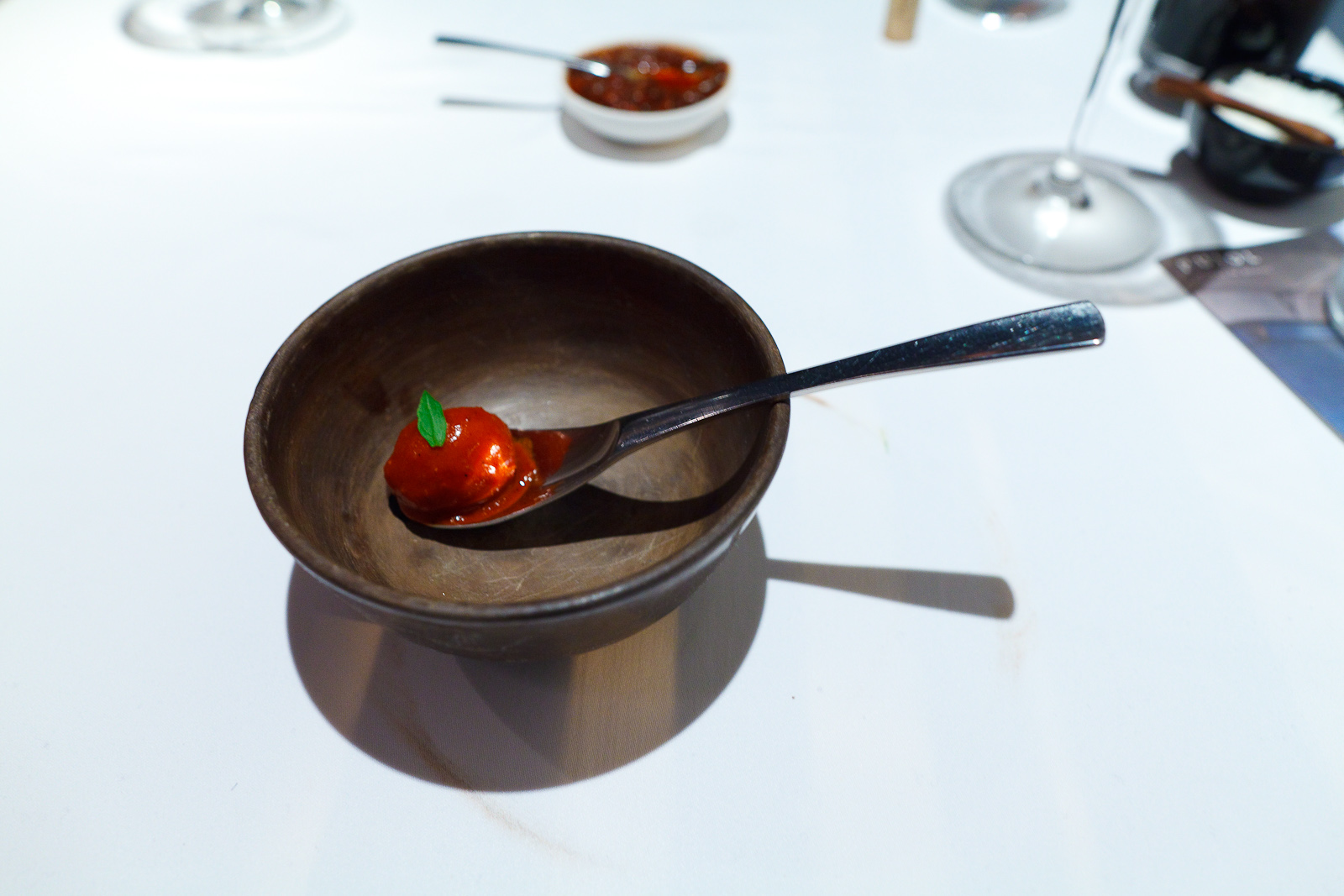 6th Course: Huatape de papa y camarón seco. Vainilla. (Boiled potato covered with dried shrimp powder)