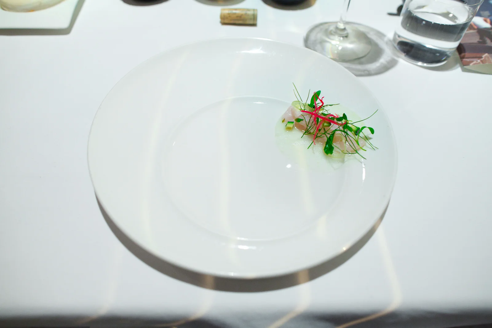 1st Course: Cebiche de pescado marinado en jugo de coco y limón real en tortilla de jícama (ceviche in coconut milk and lemon in a jicama tortilla)