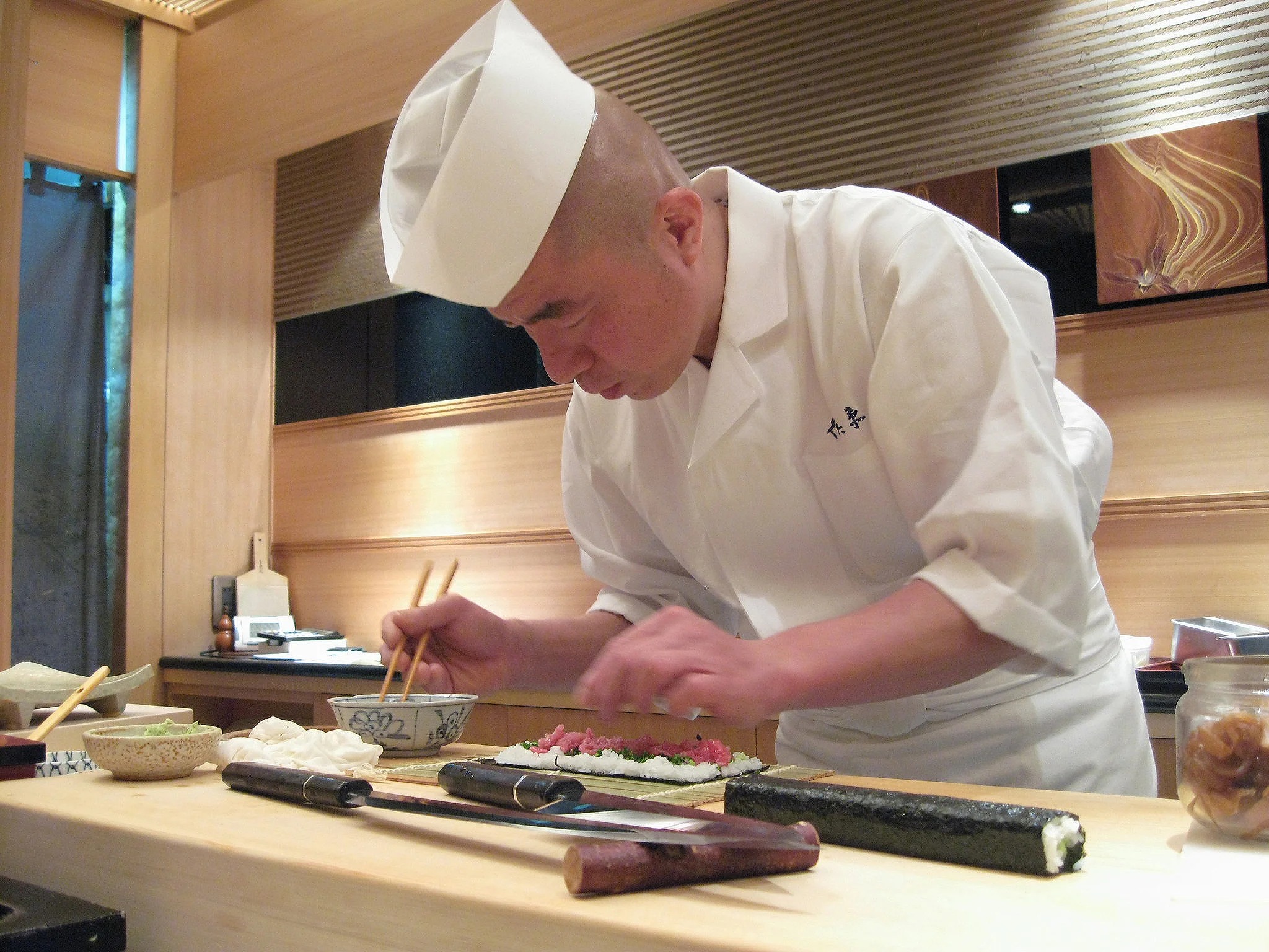 Kyubei, Ginza, Tokyo - Chef Preparing Negamaki