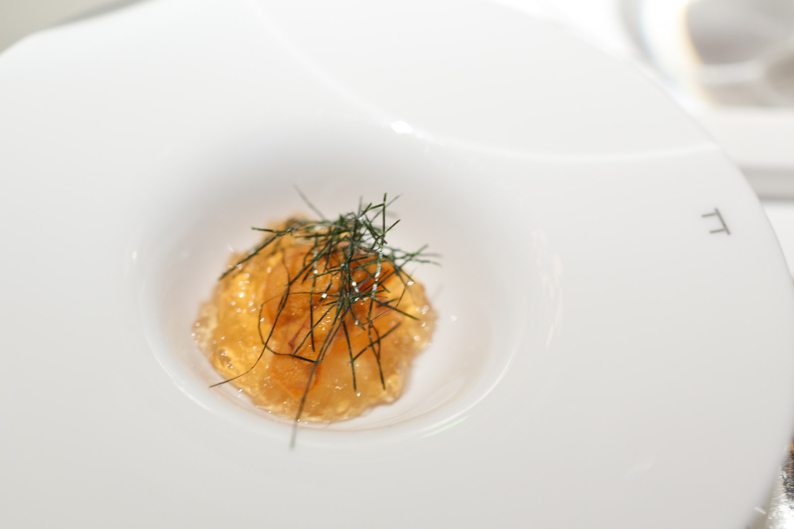 Pierre Gagnaire, Tokyo - Sea urchin and soba sauce jelly with crunchy turnips and nori seaweed