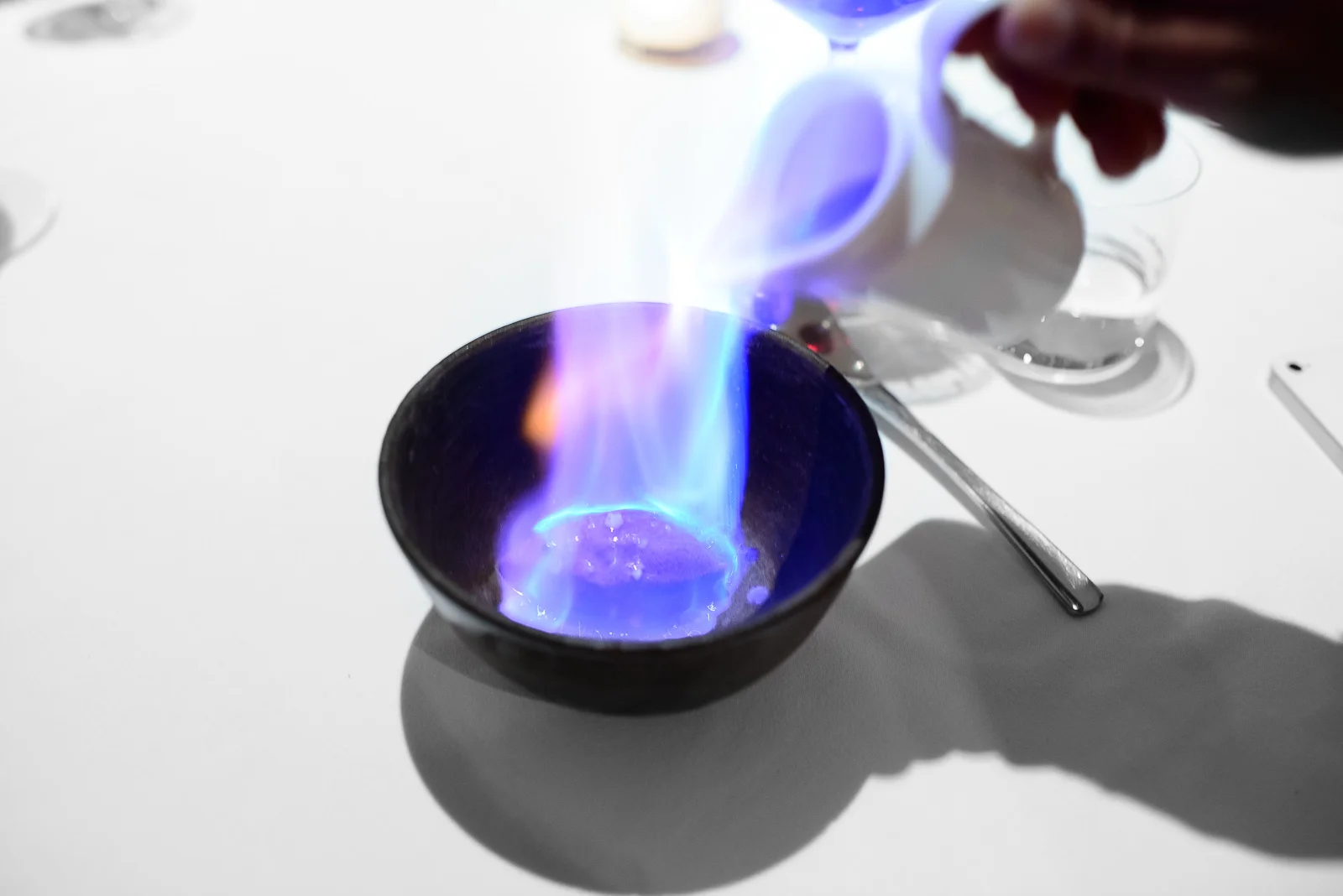 10th Course: Flaming sorbet de capulín (local cherry)