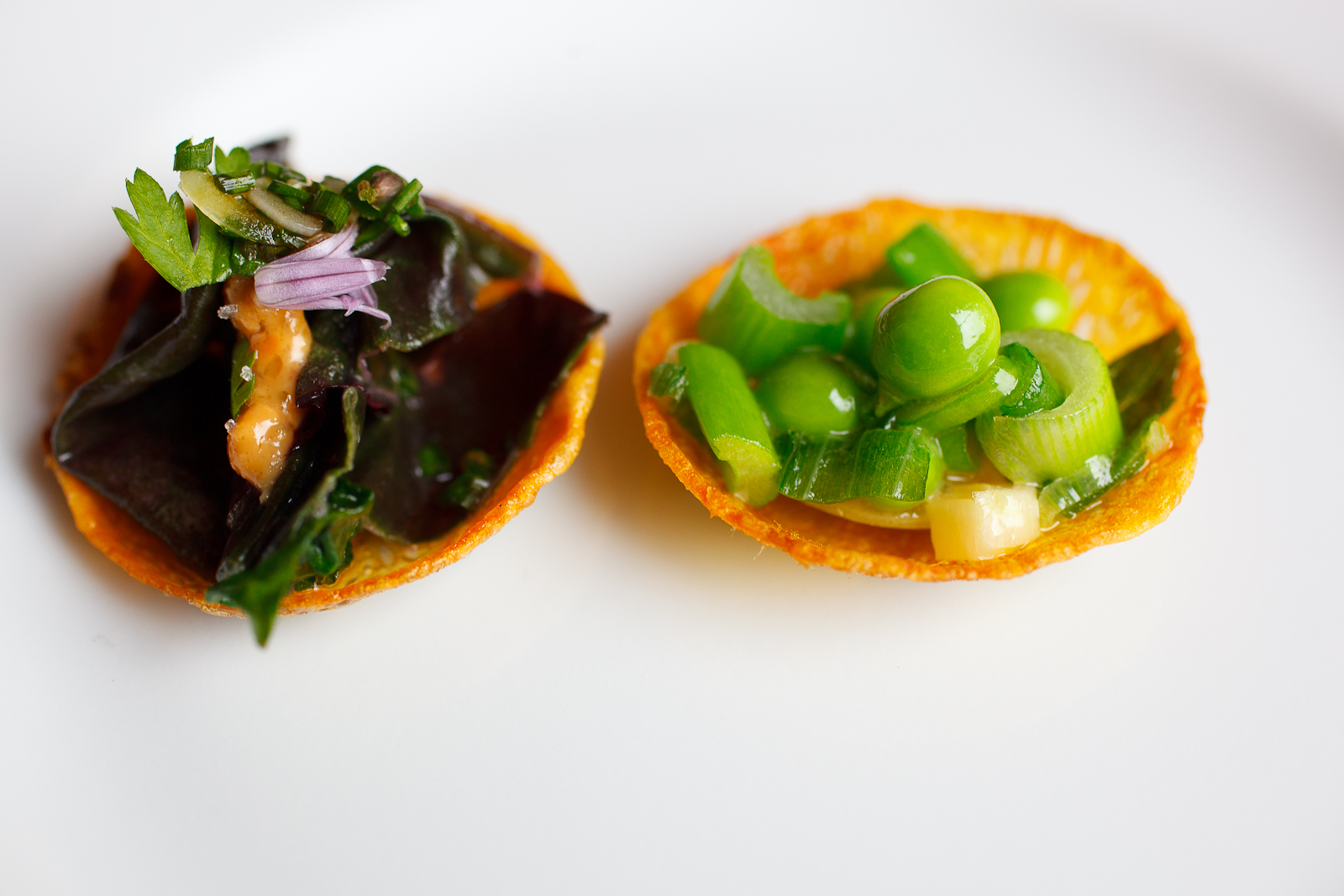 Tartelettes of amaranth, celery, and sweet peas