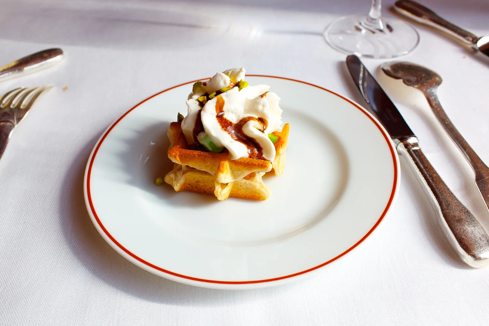 Speck and pistachio waffle
