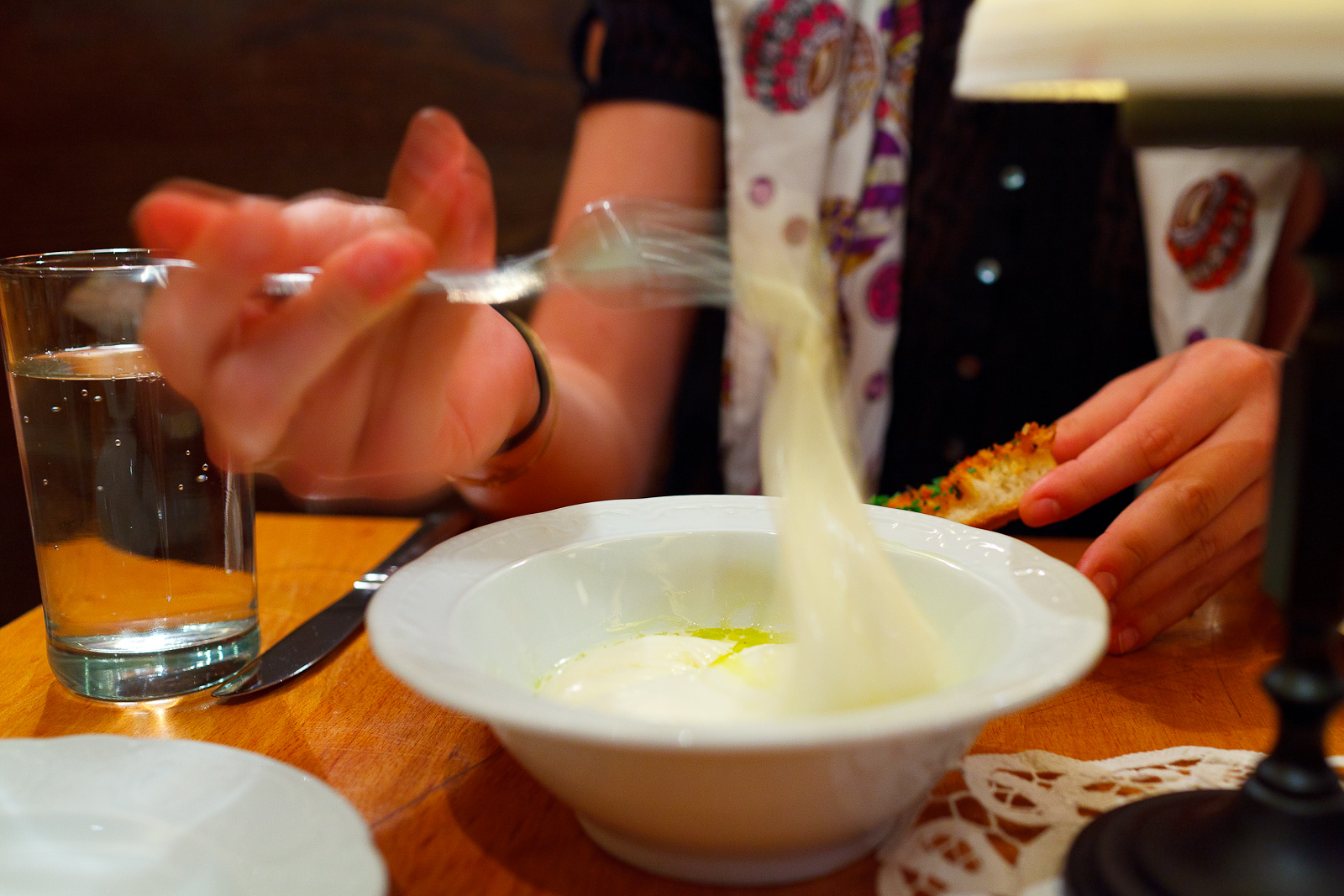 1st Course: House-made mozzarella, DaVero olive oil, milk thistle cream, stringy and squeeky