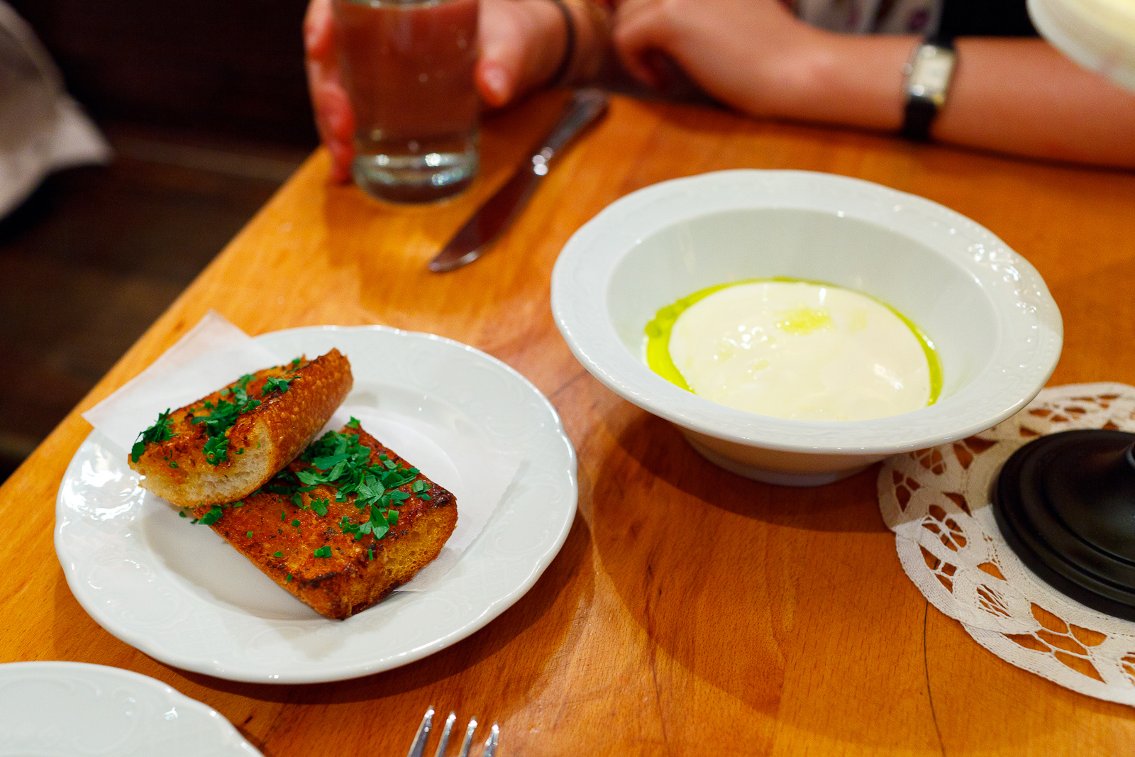 1st Course: House-made mozzarella, DaVero olive oil, milk thistle cream