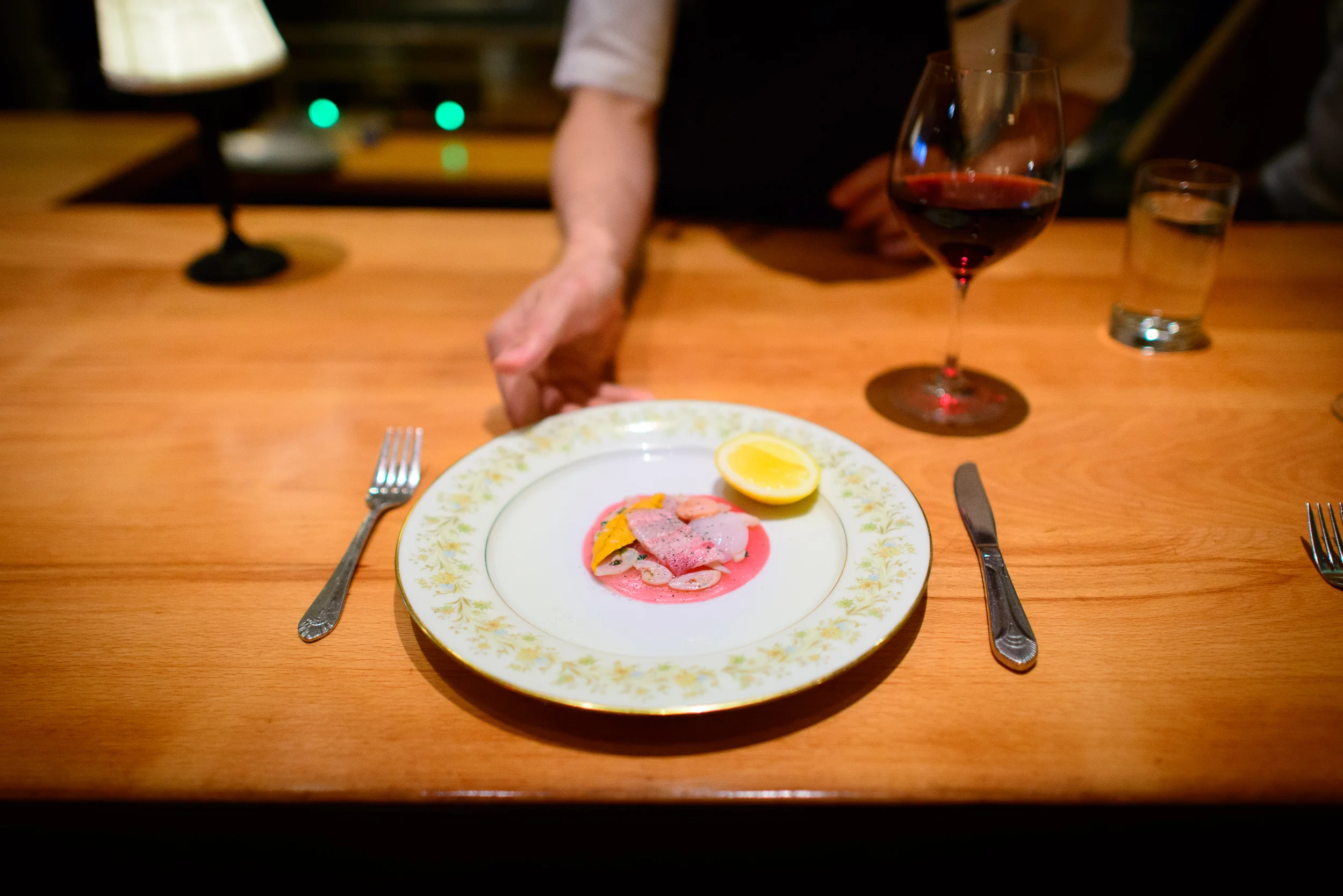 5th Course: "Surf and turf carpaccio" - sea urchin, pork belly,