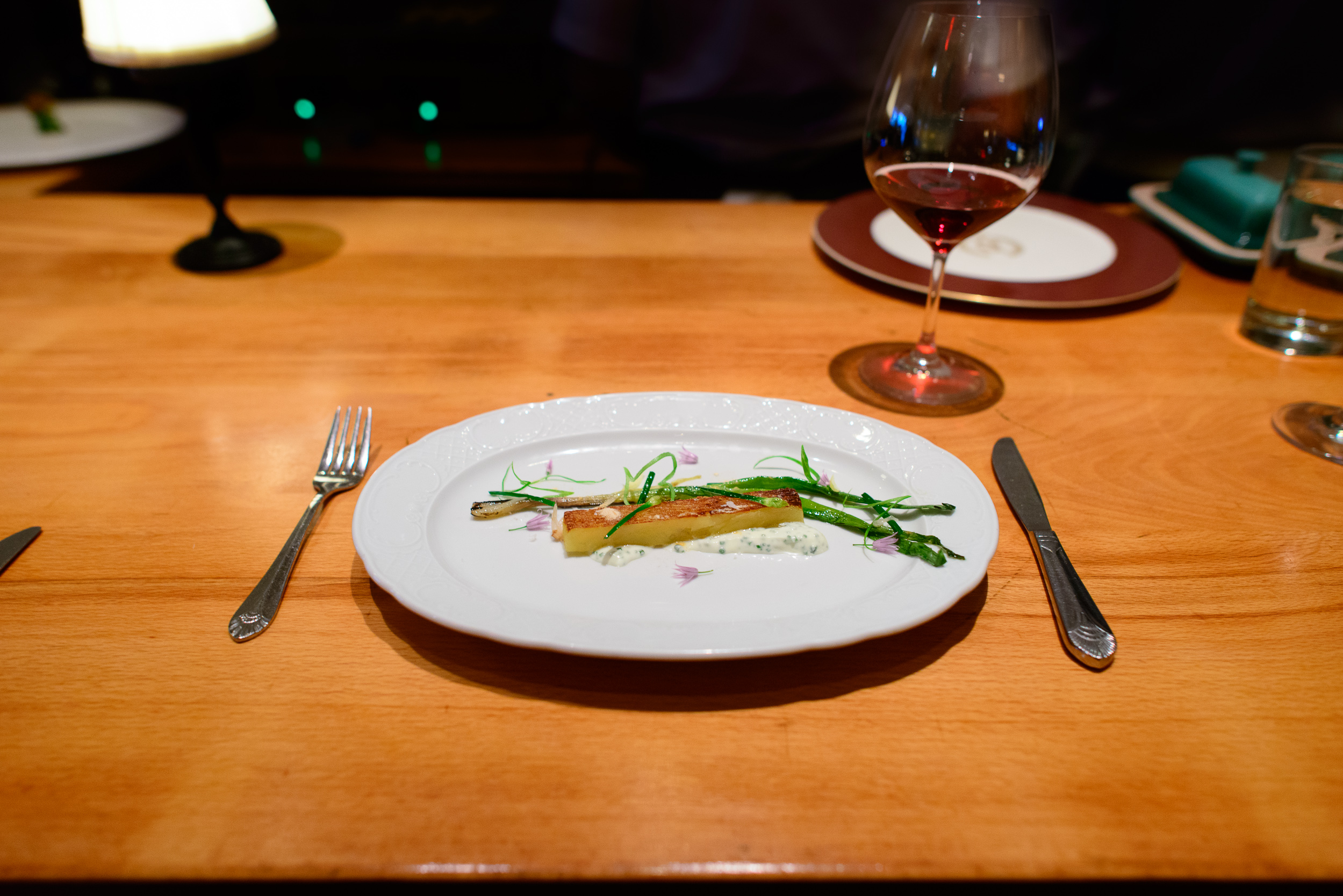 9th Course: Potato millefoglie, sour cream and chive