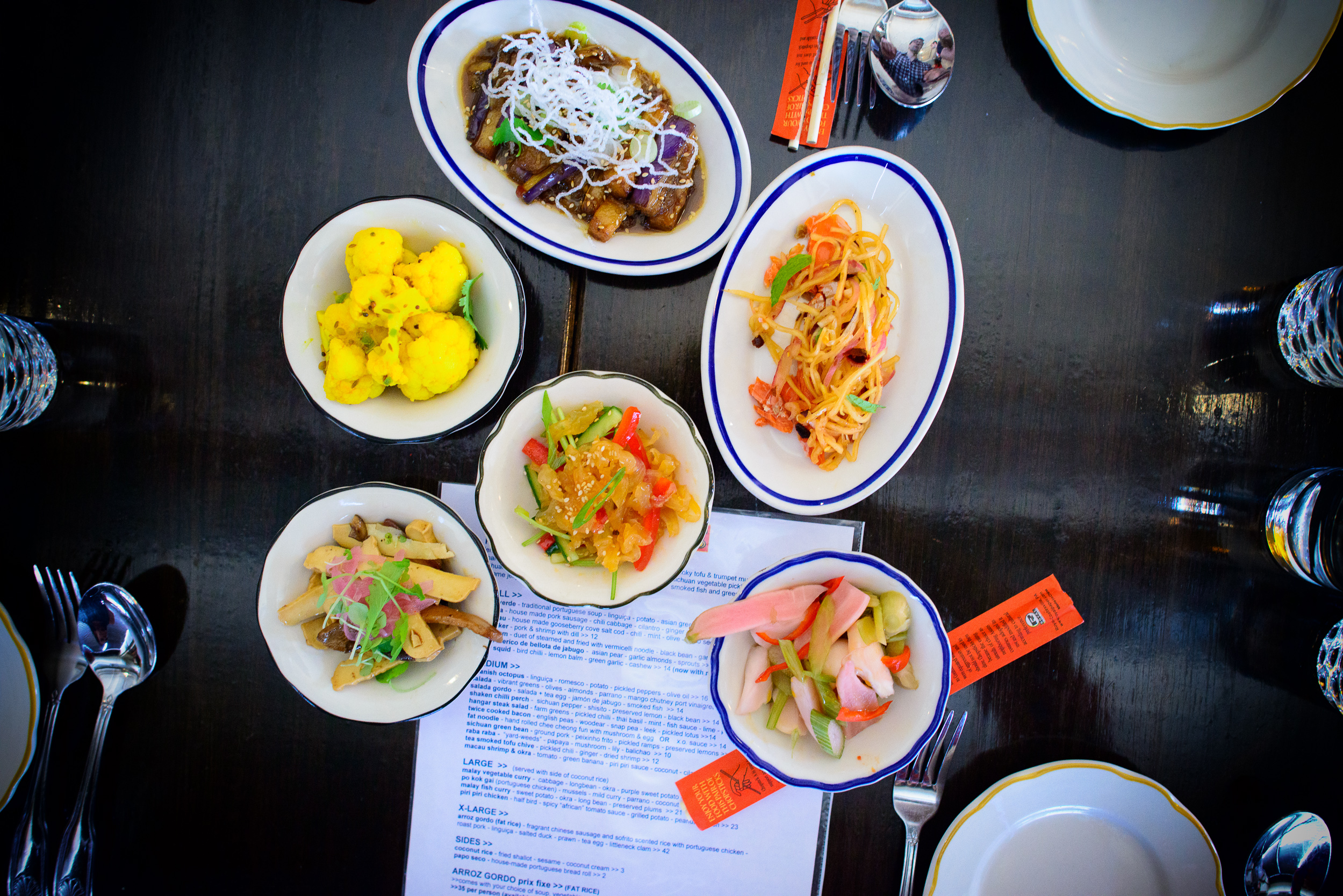 Assorted snacks: ginger lime cauliflower, smokey tofu, smoked fi