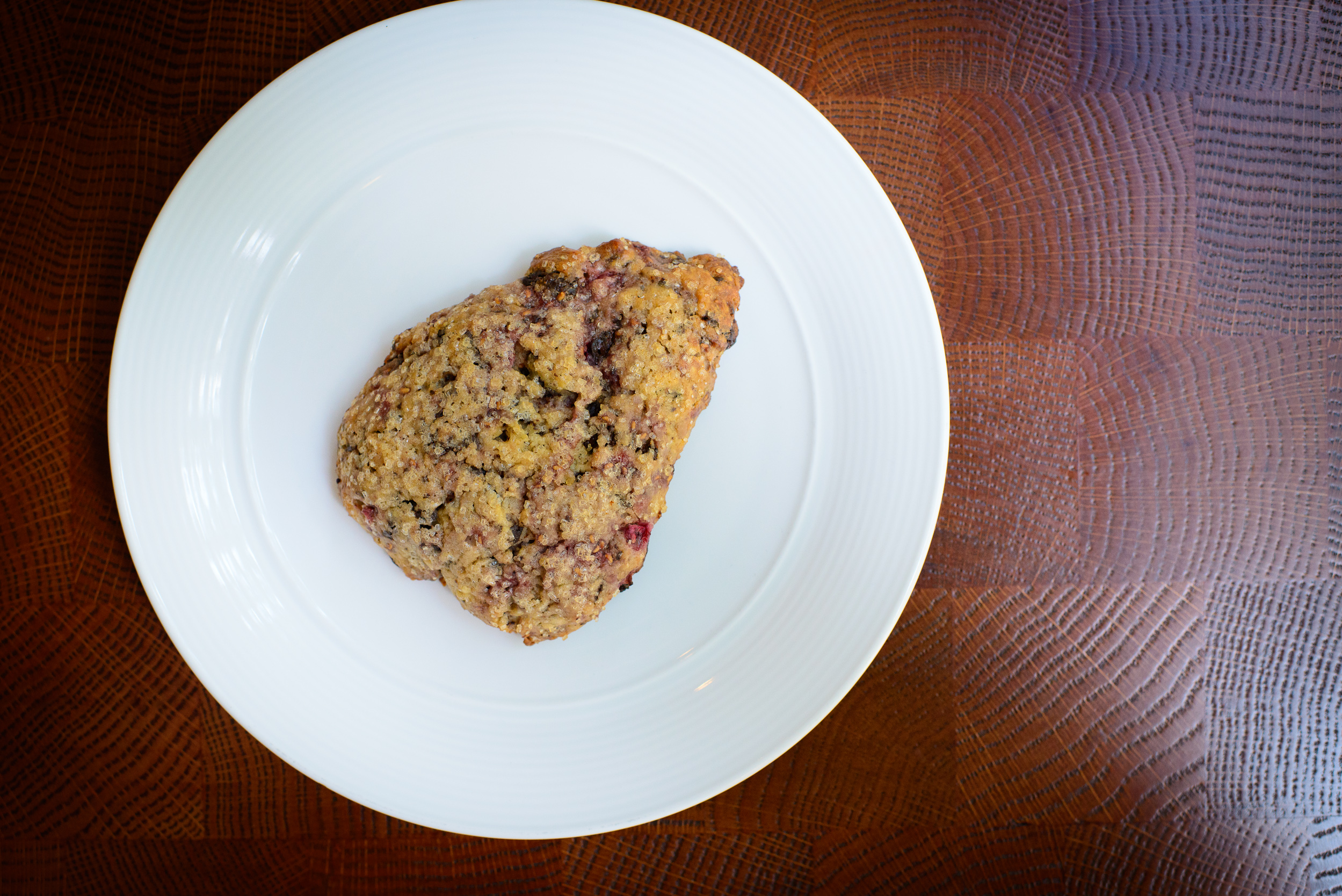 Dark chocolate raspberry scone ($3)