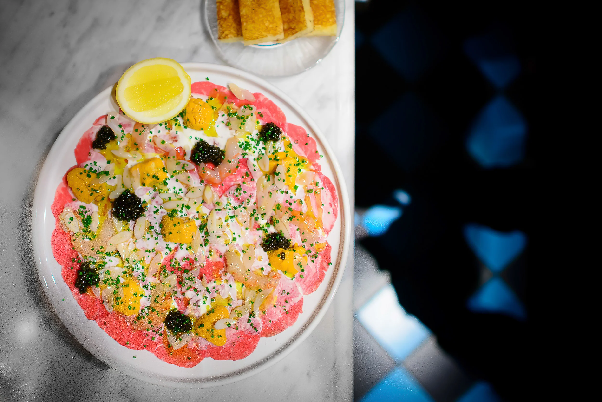 Carpaccio of Chianina beef, sea urchin, and caviar