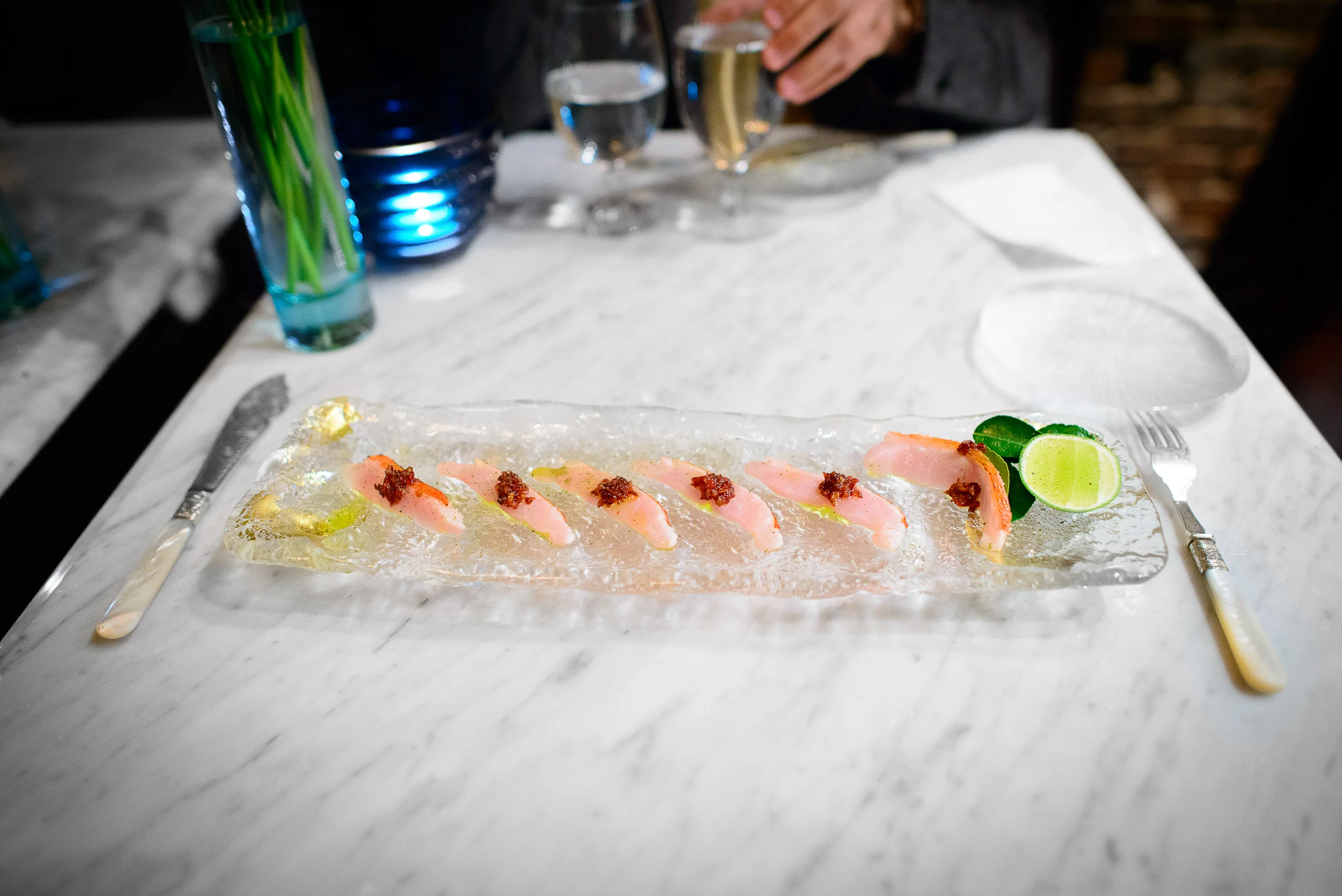 Seared golden eye snapper, red currant, and kaffir lime