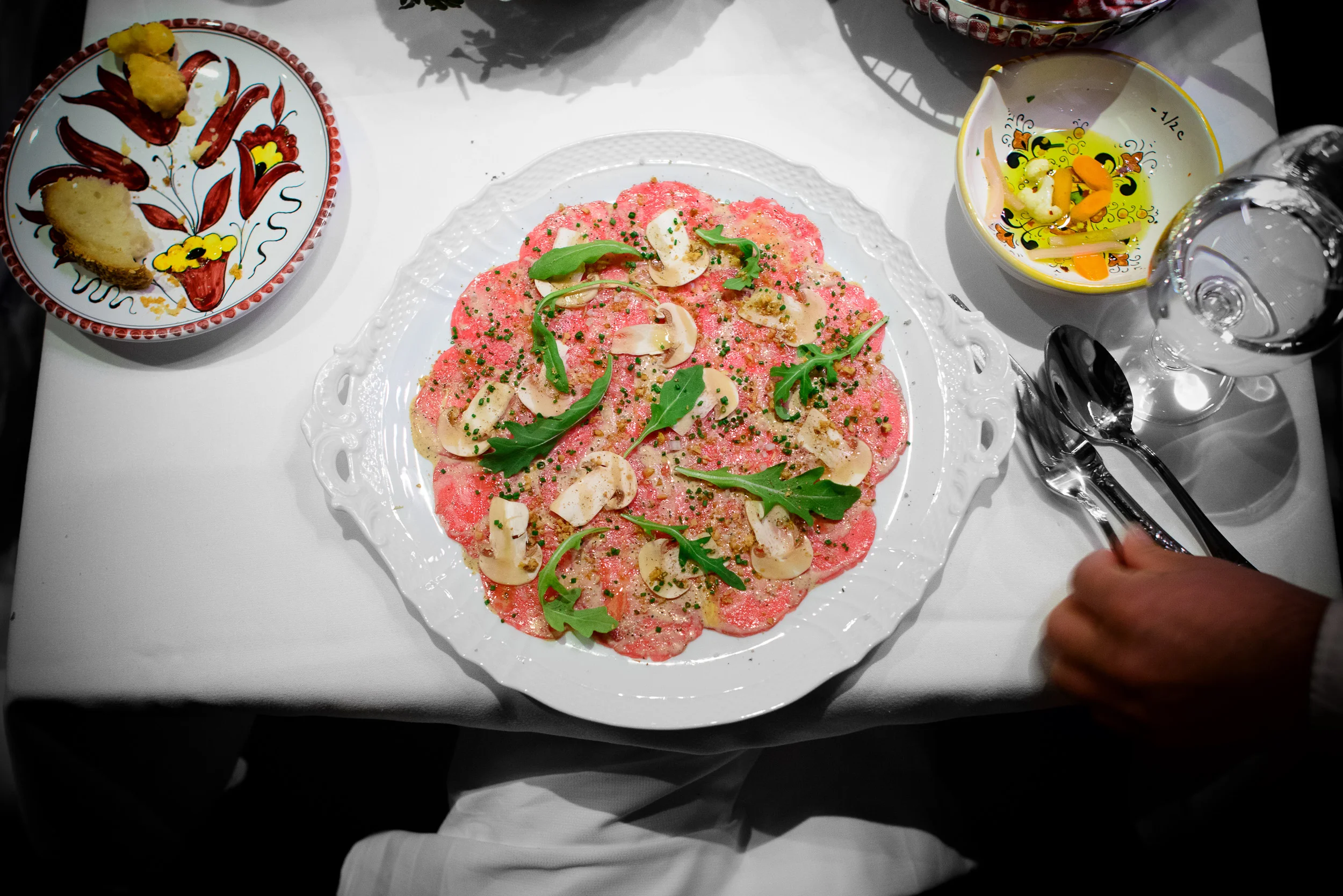 Beef carpaccio, truffle, mushroom