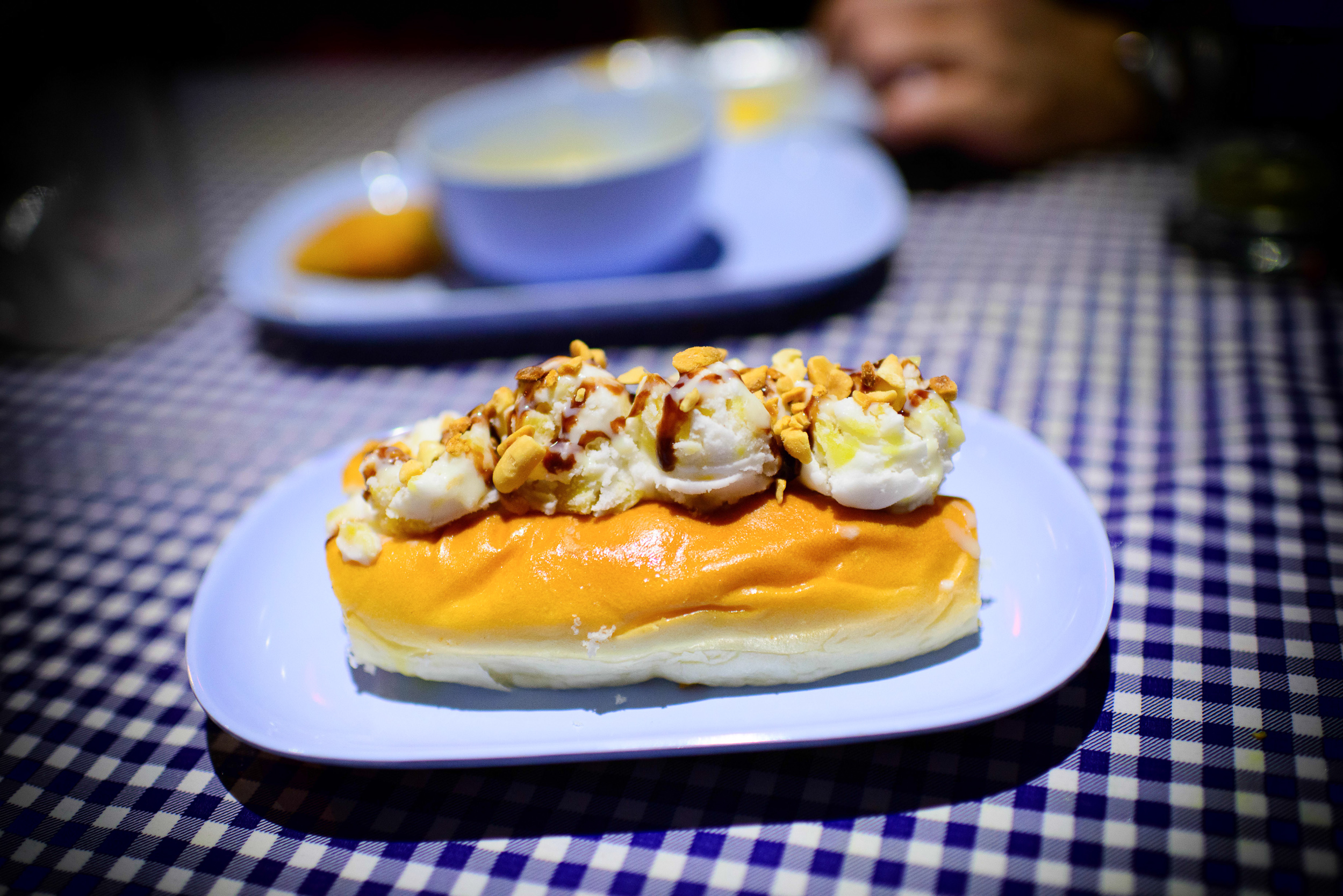 Coconut ice cream sandwich - sweet hot dog bun, sticky rice