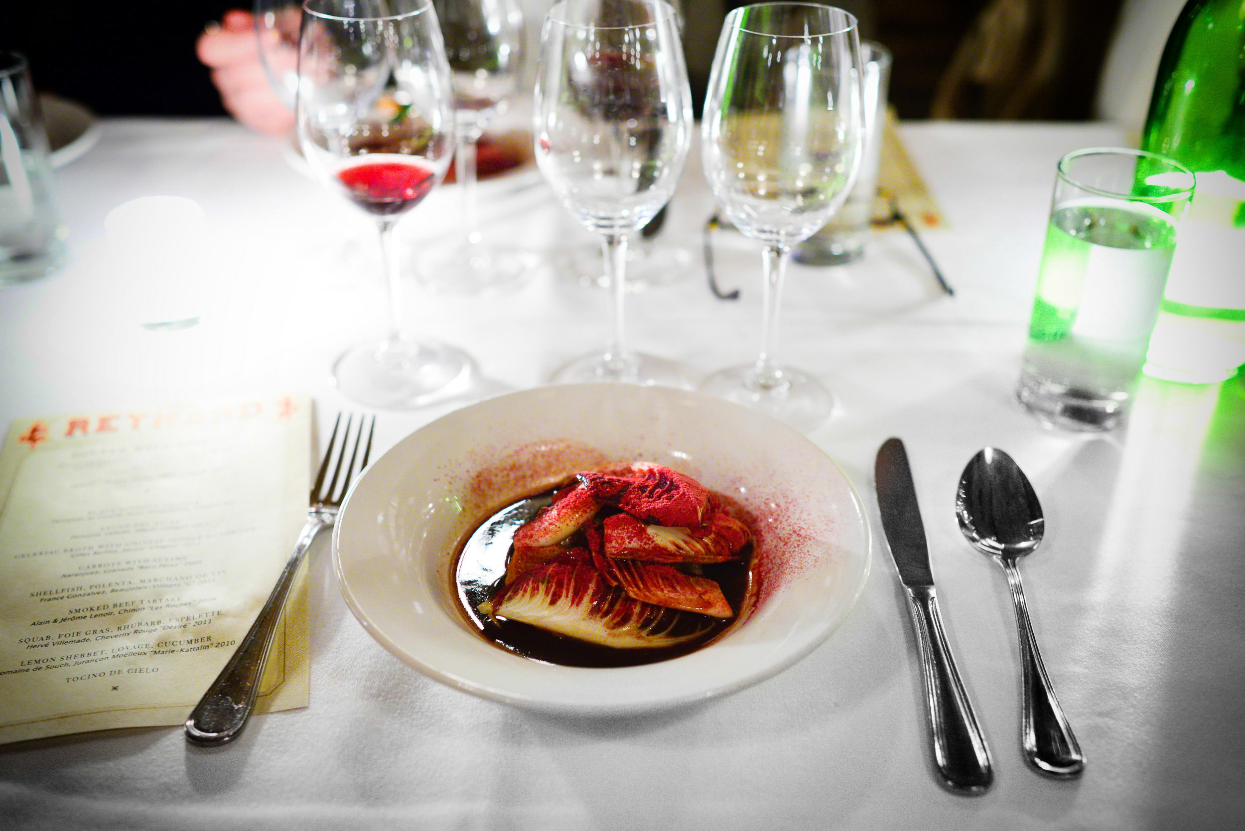 5th Course: Shellfish, polenta, marchand de vin