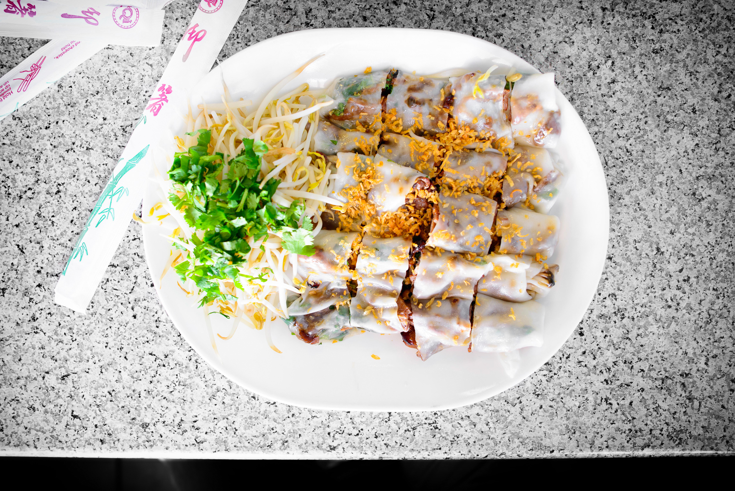 Bánh cuốn thịt nướng, steamed rice paper with BBQ pork (