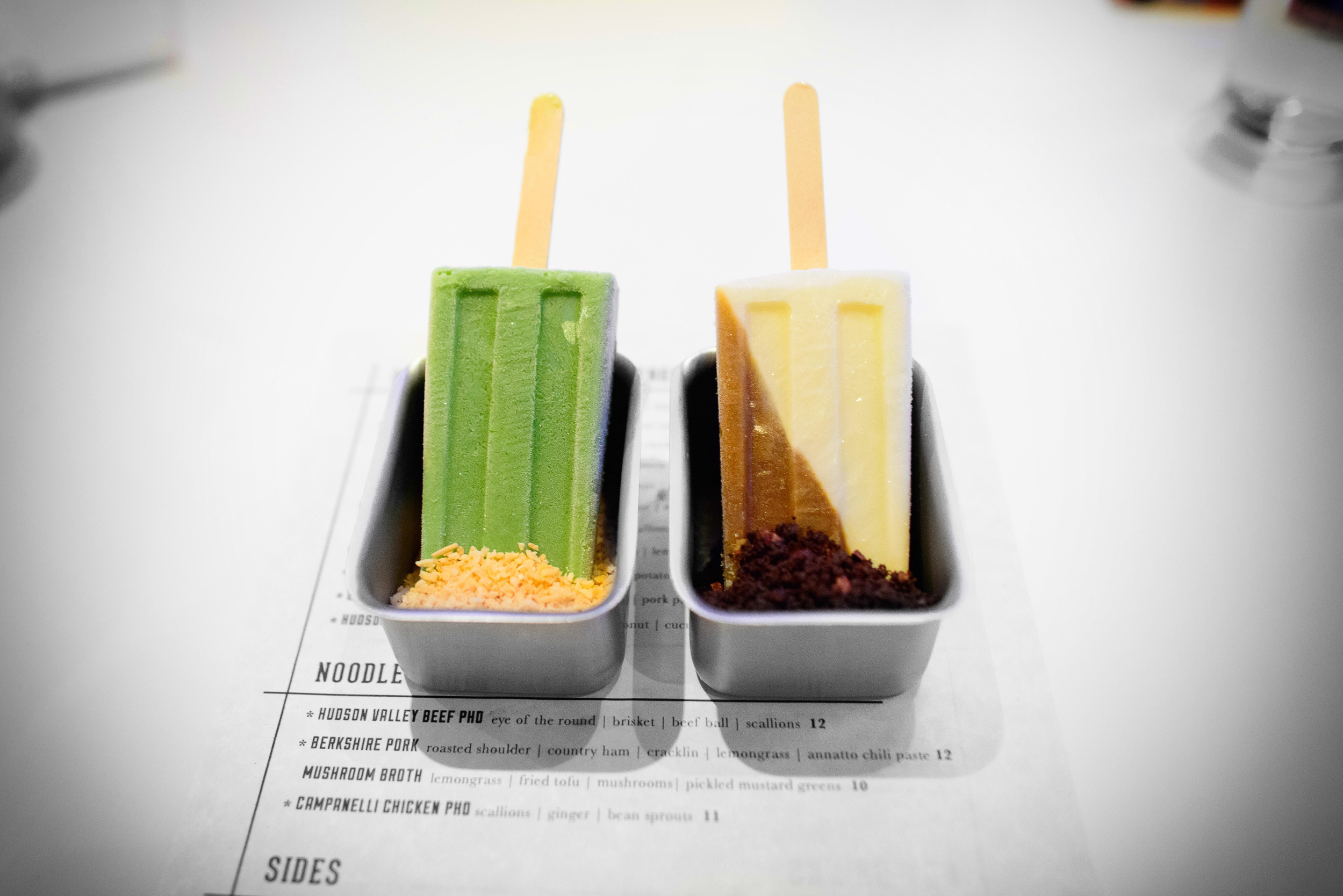 Palm sugar and basil ice pop, toasted coconut; Vietnamese coffee