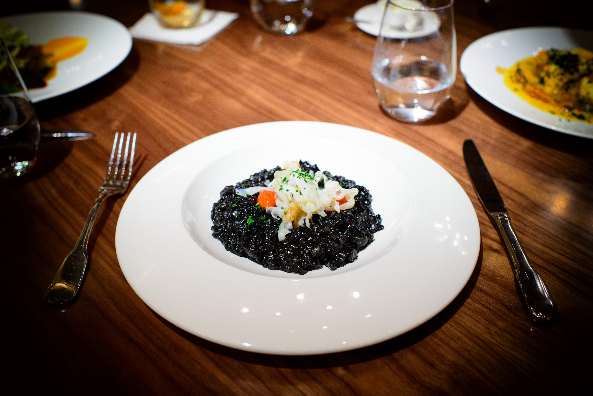 Black rice: bomb rice, squid ink, shrimp, cuttlefish ribbons, ci