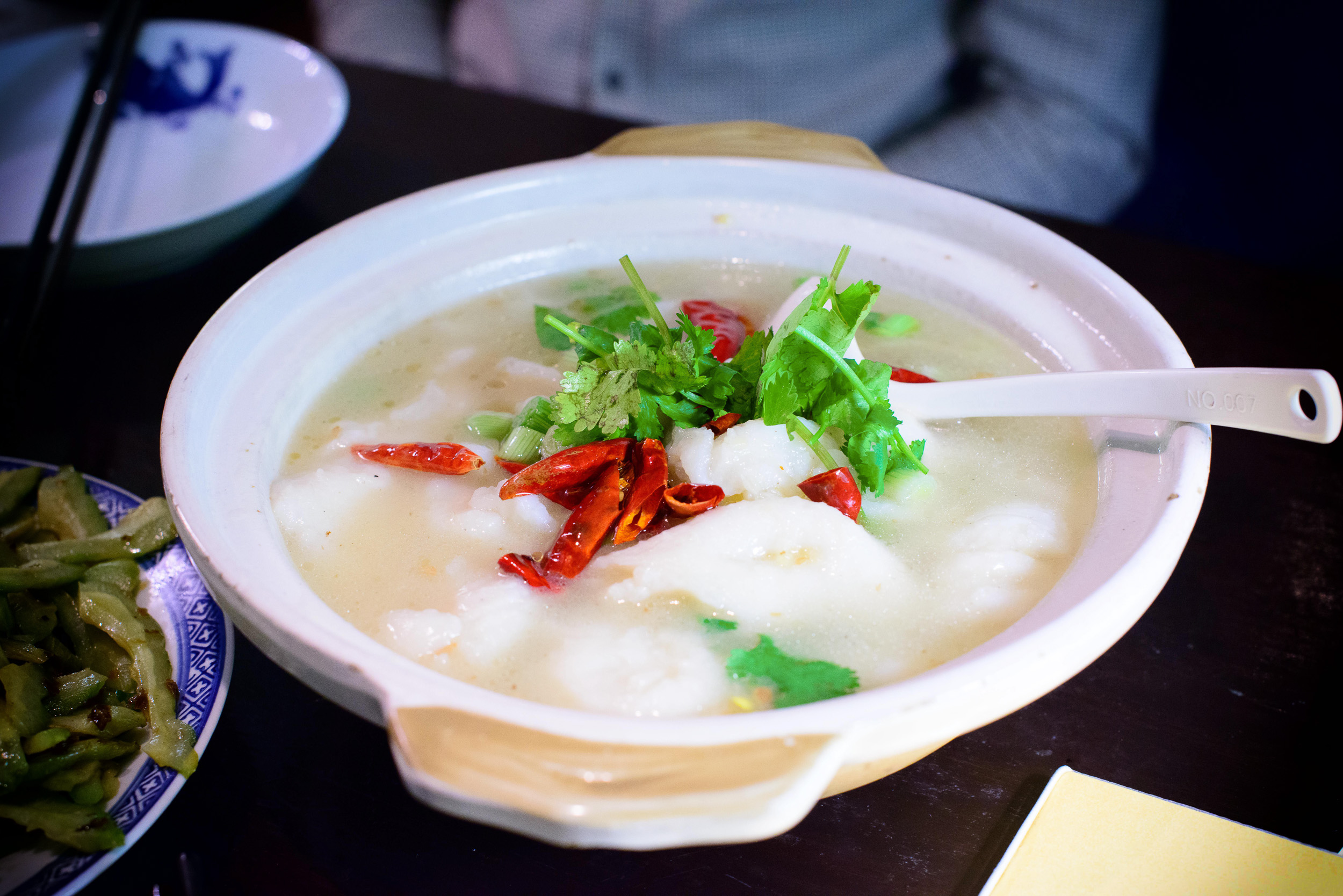 Chongqing braised fish in white soup, tilapia with boo choi and