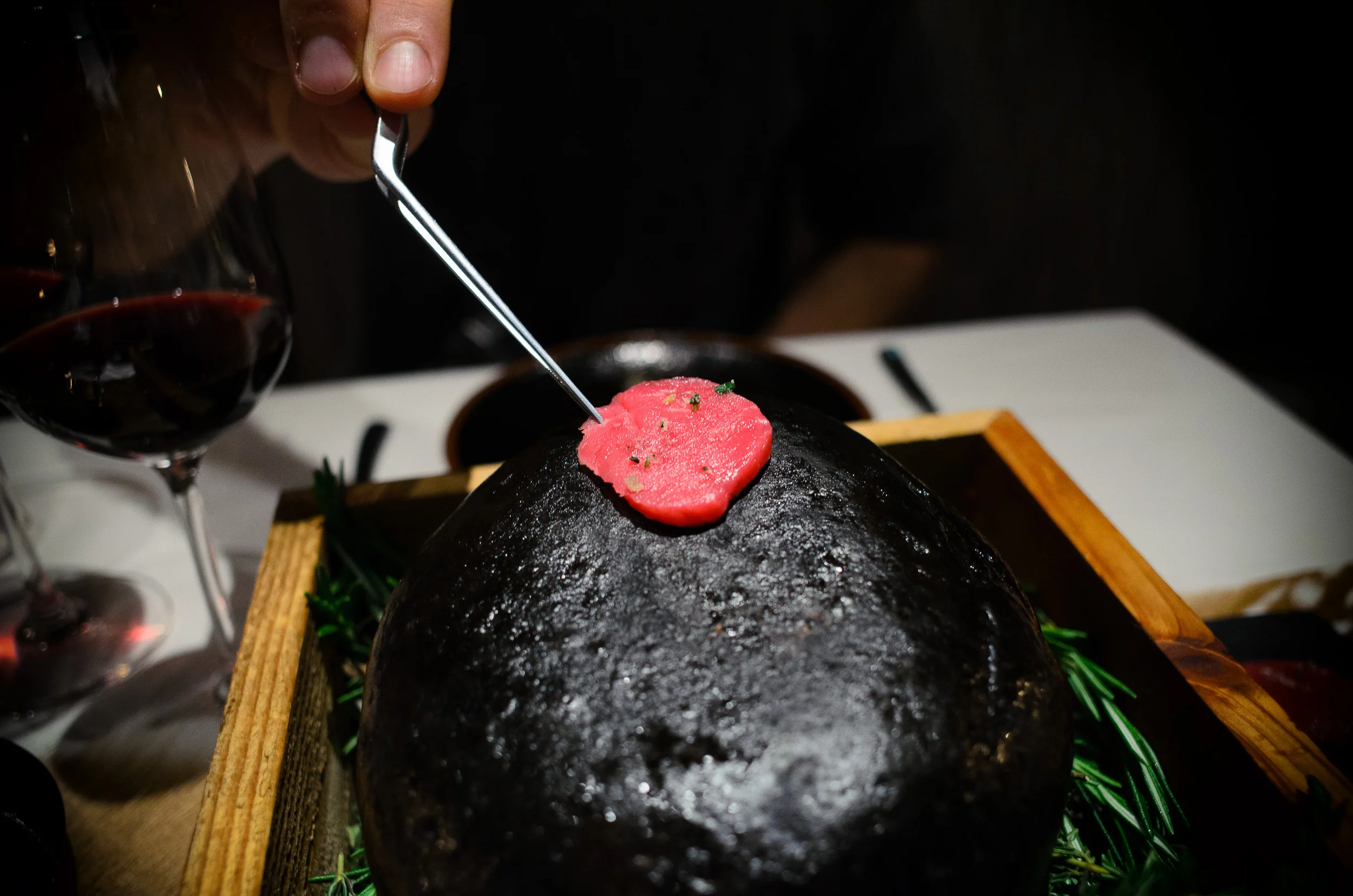 11th Course: Bison & Béarnaise, cooking over a hot stone