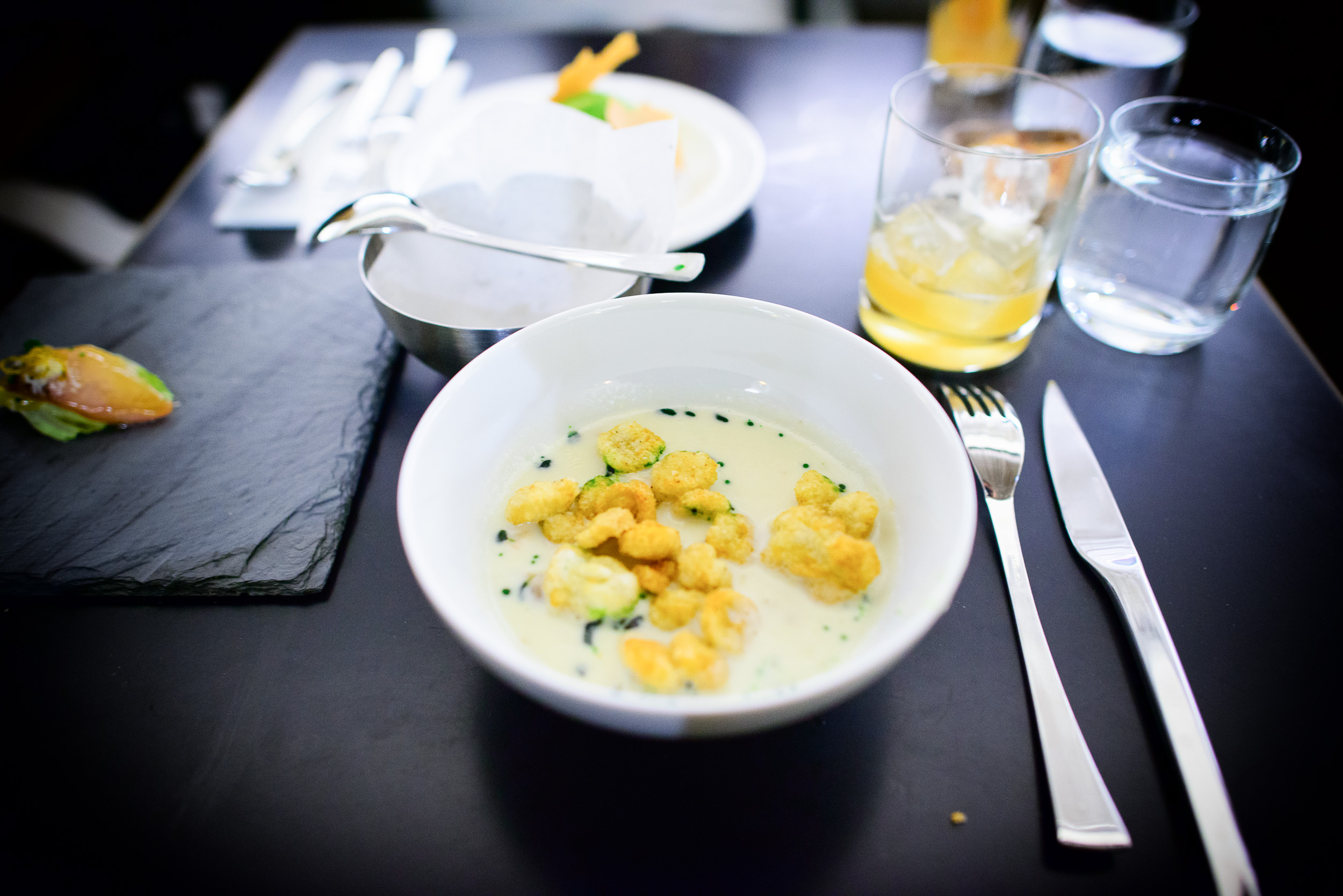 New England clam chowder, "oyster crackers"