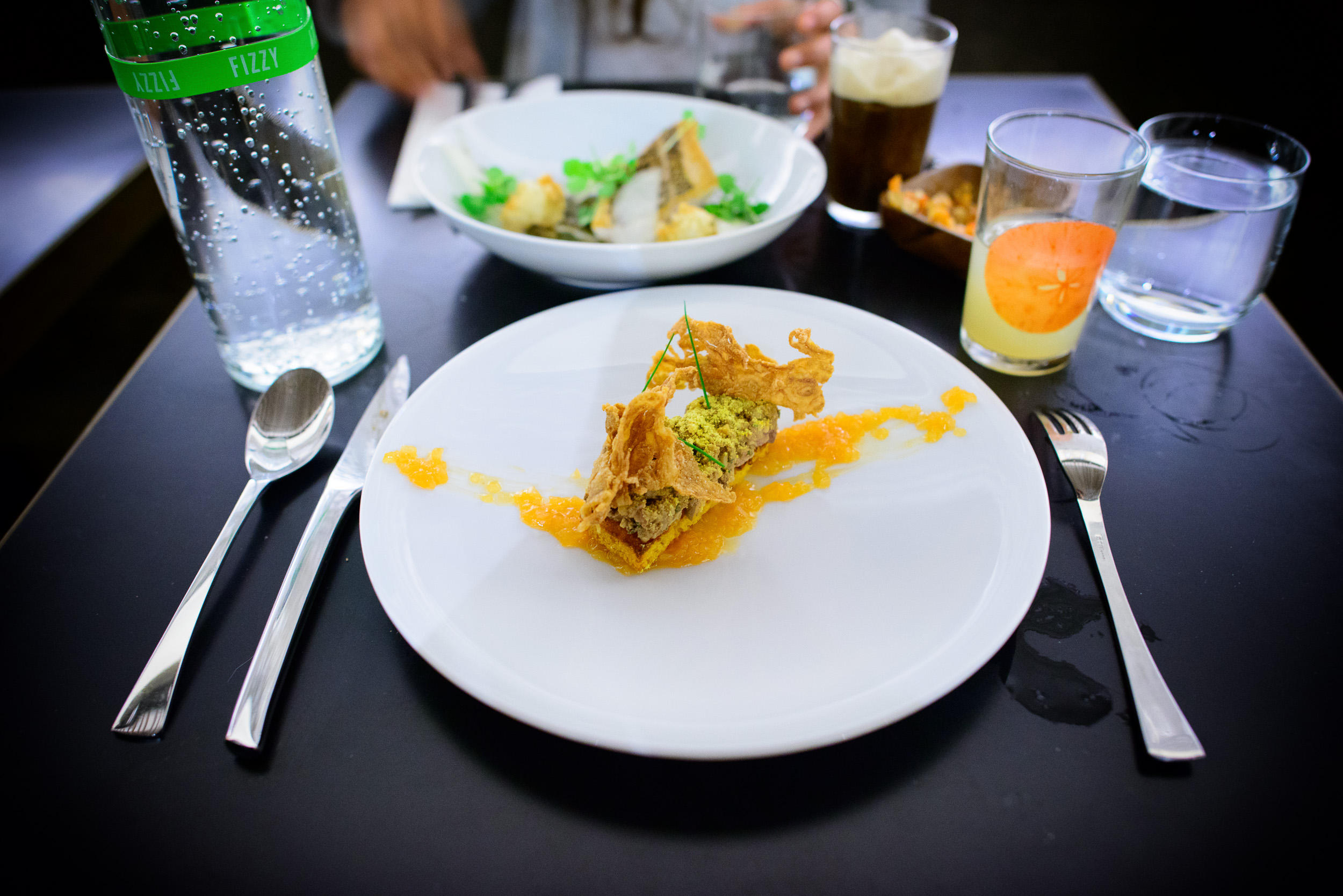 Chicken liver toast, cornbread, grapefruit marmalade, chicken sk