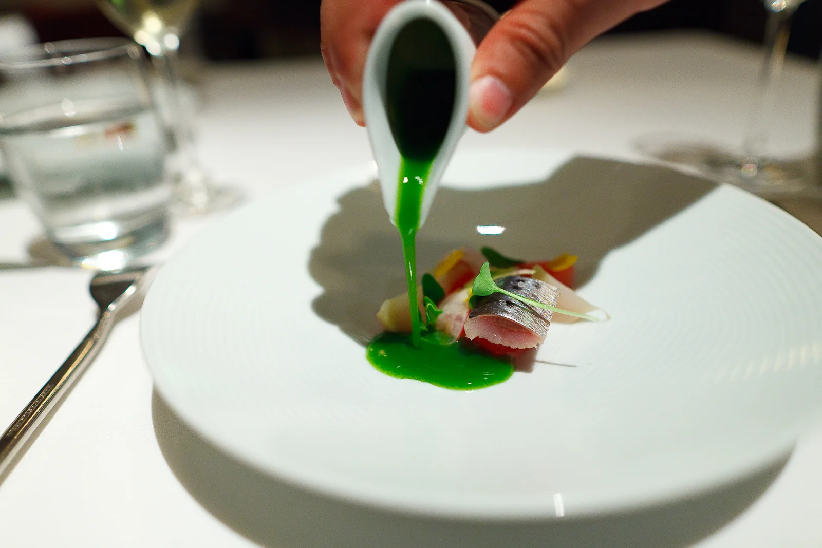 5th Course: Japanese sardines with beets, watermelon, radish and a garden sorrel sauce