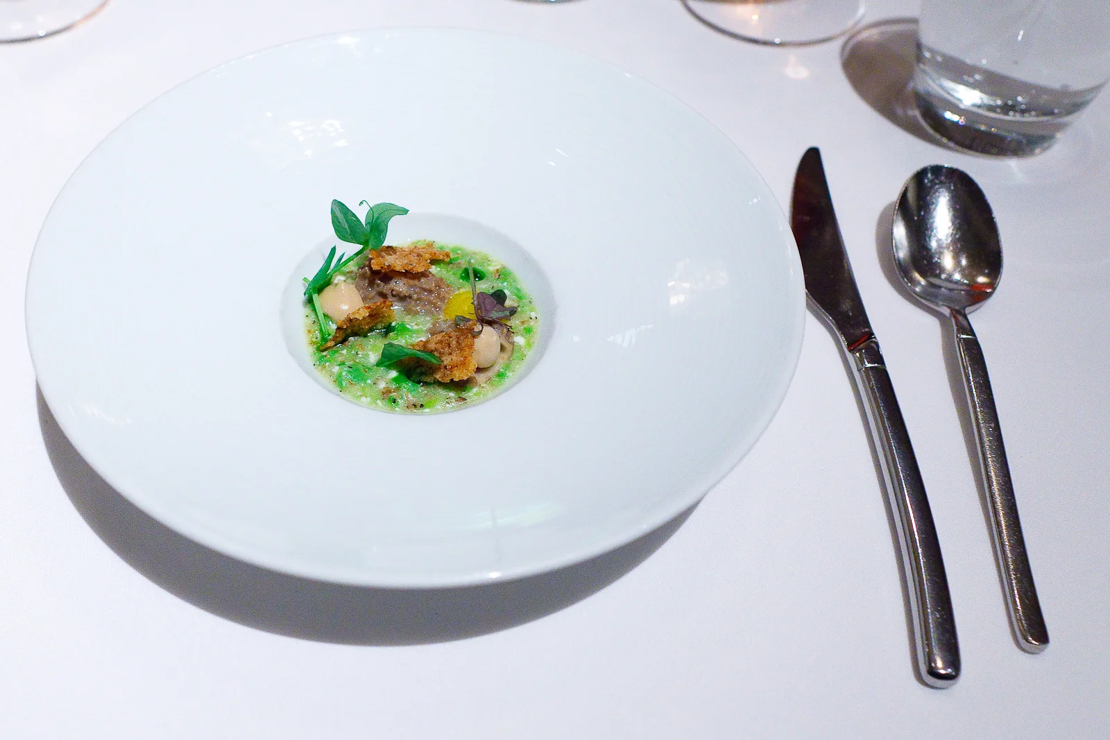 11th Course: Late season fava beans made into a "risotto," farm egg, morel mushroom, sheep's milk ricotta
