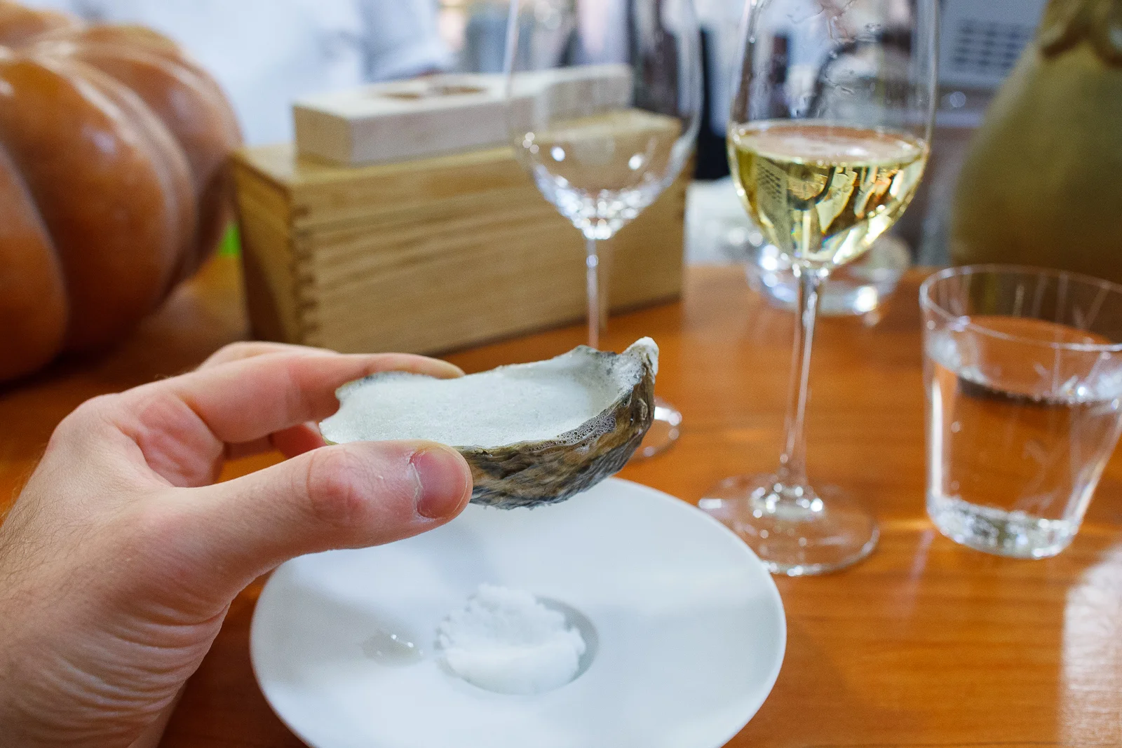 4th Course: Shigoku oyster, grilled oyster mignonette