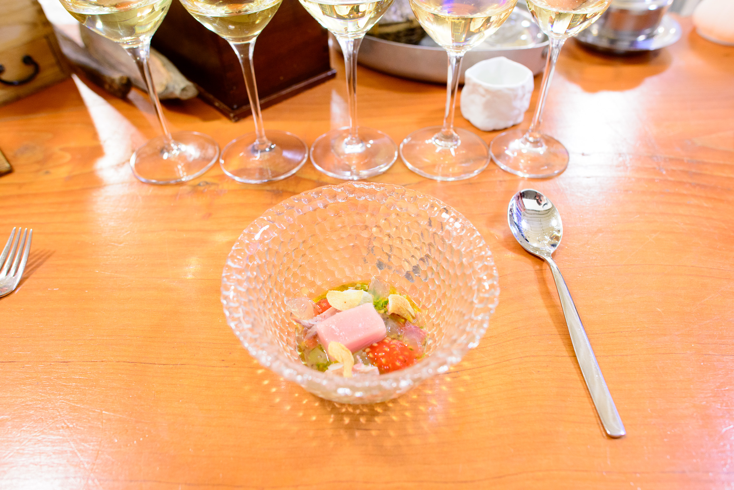 16th Course: Albacore tuna, fish brain gelée