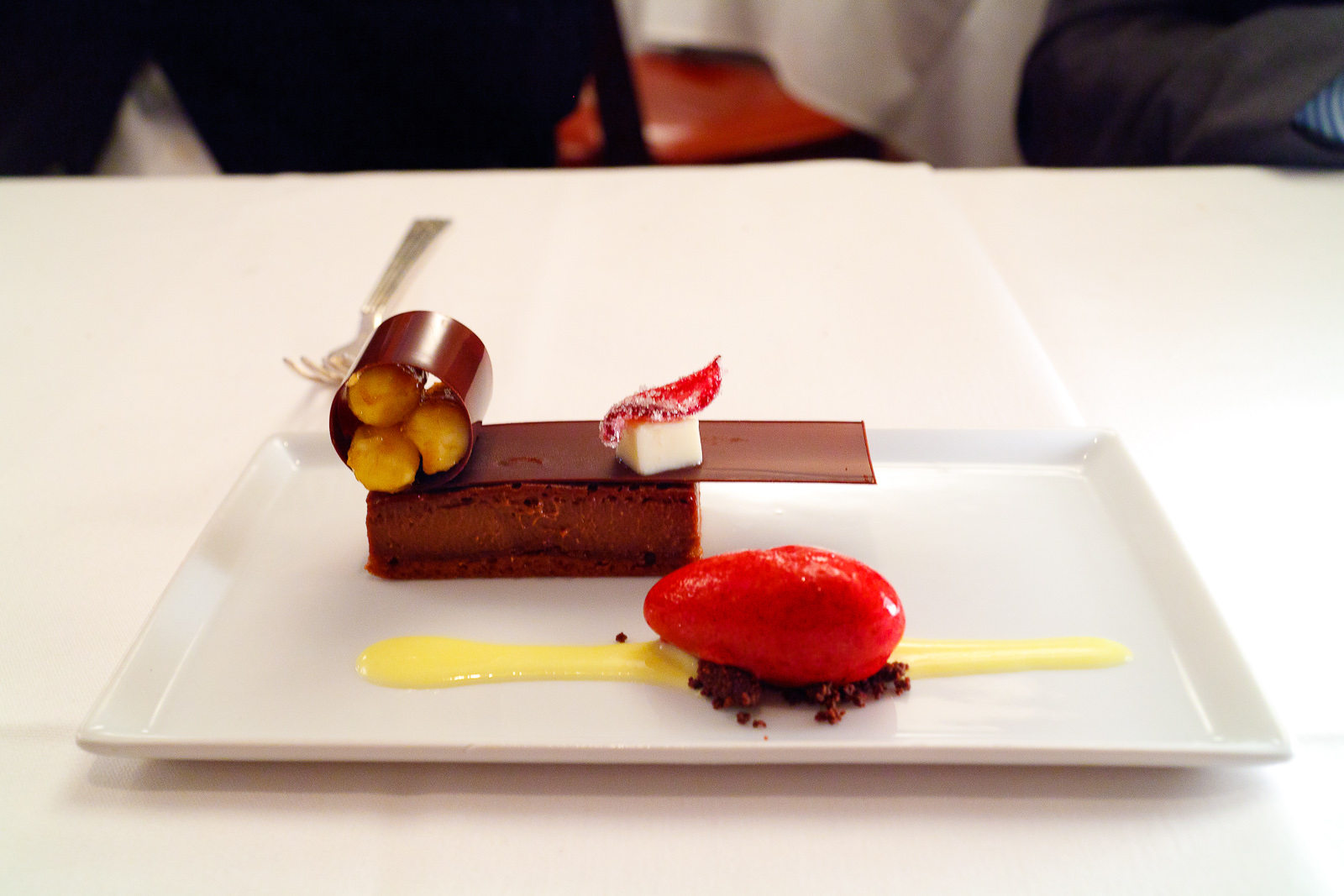 11th Course: Chocolate, hibiscus, banana, cinnamon