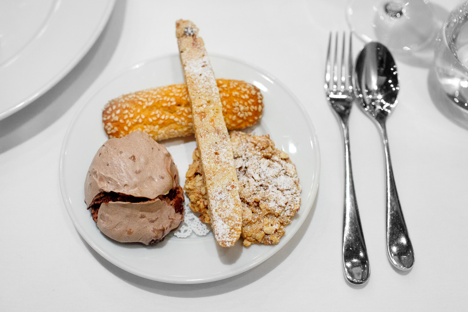 8th Course: Biscotti - apricot-almond biscotto, amaretti, chocolate meringue, sesame