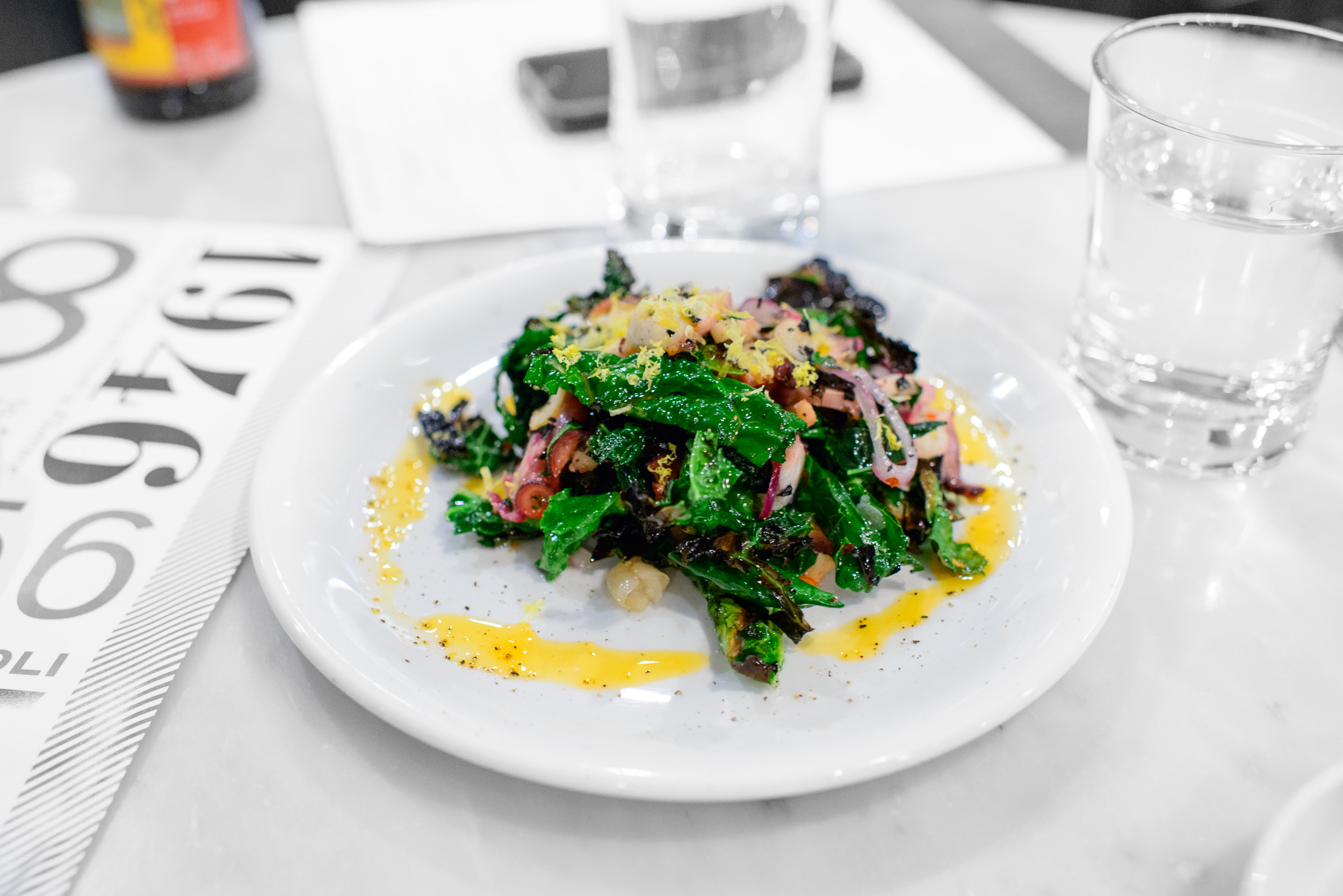 Polpo caldo - warm octopus and kale, red onions, shell beans, ch