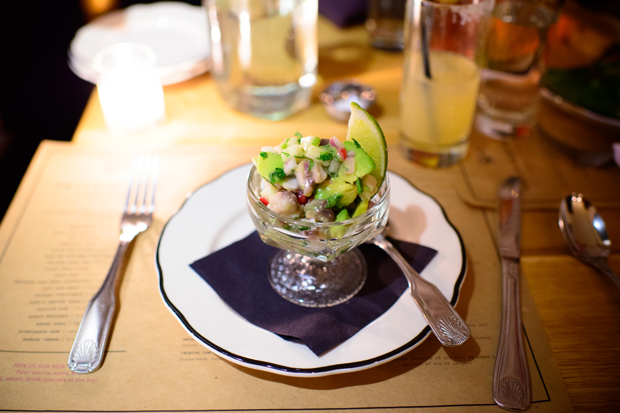 Coctél - sweet Maine shrimp, clams, avocado, Mexican-style cock