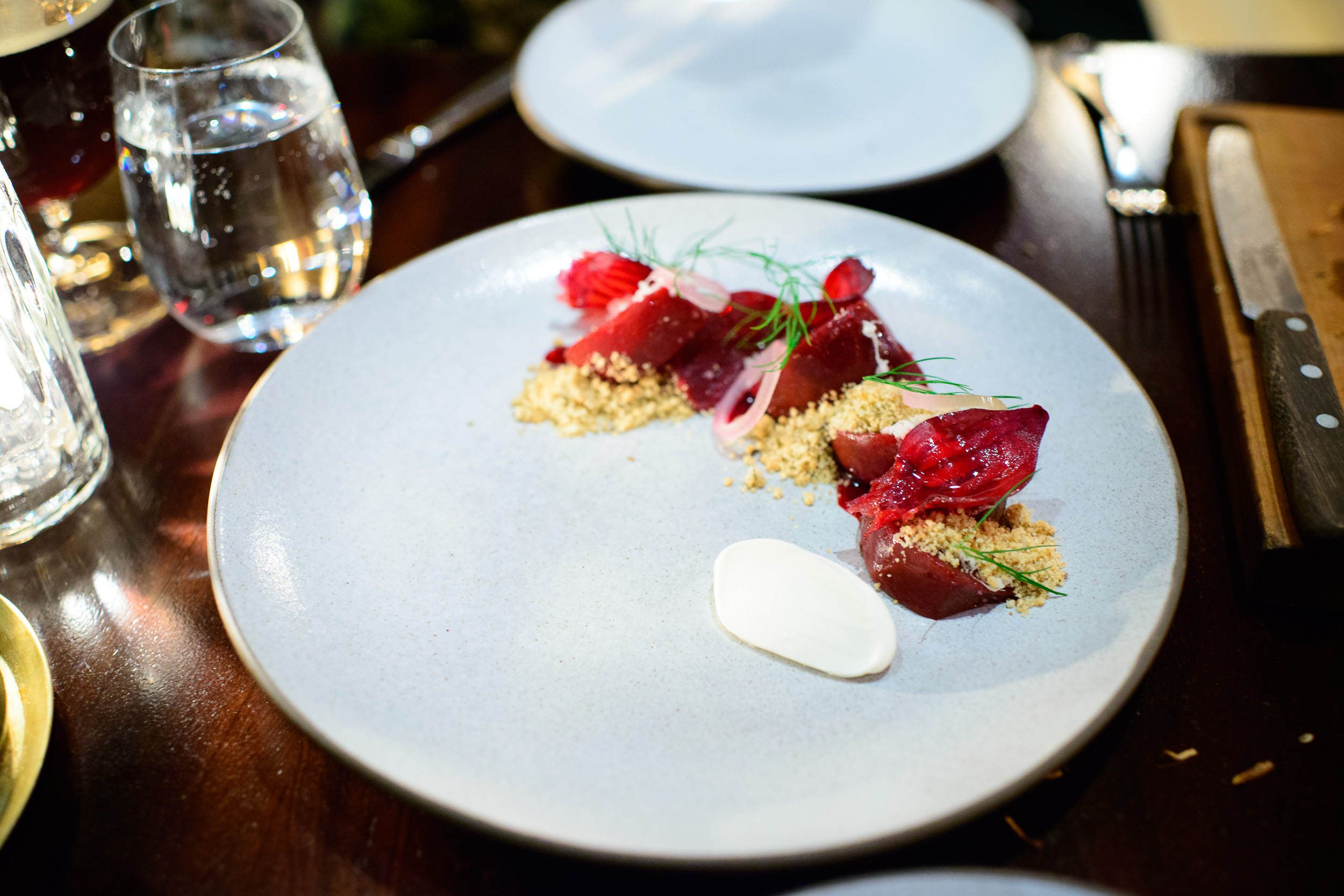 Beet: roasted with rye, agretti and smoked crème fraîche ($17)
