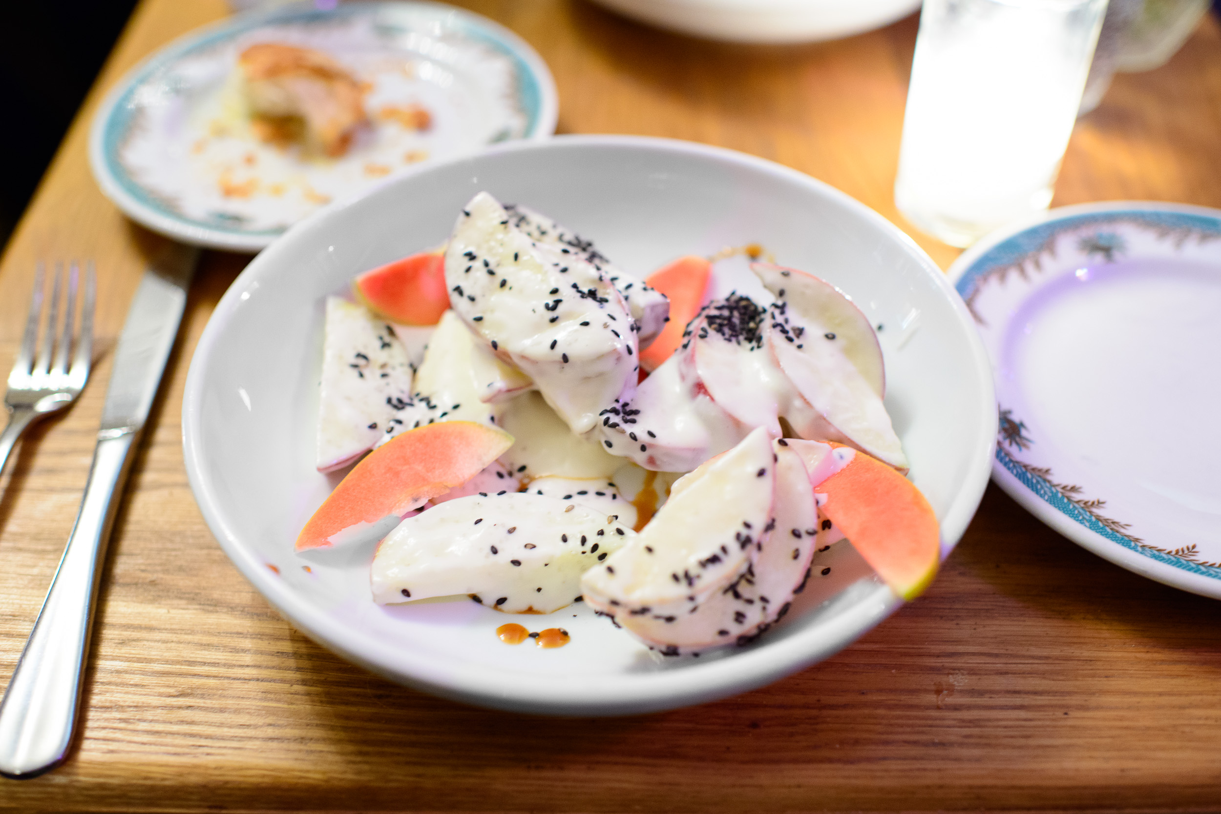 Apples - sheeps milk, sesame, late harvest vinegar ($11)