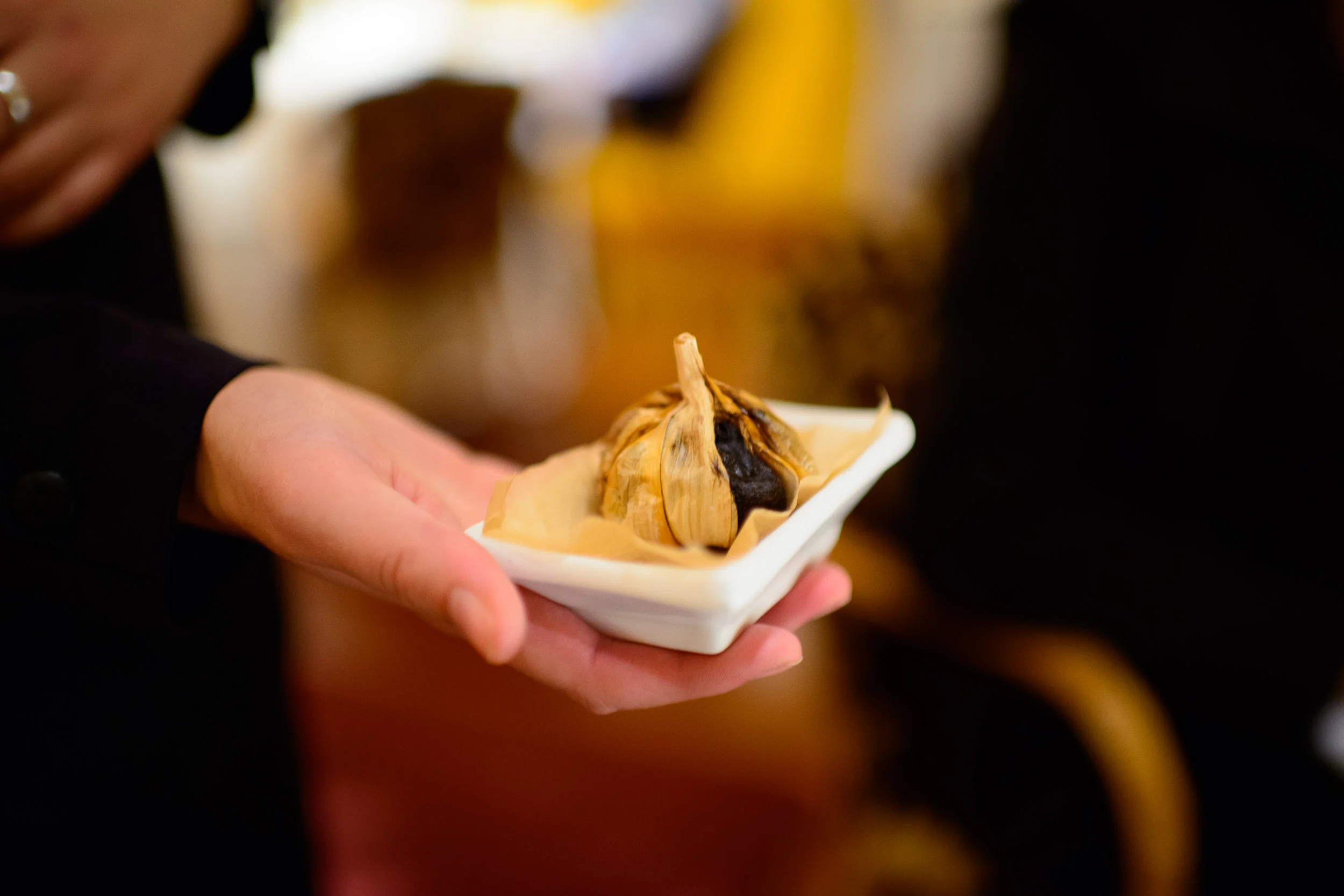 6th Course: Roasted black garlic
