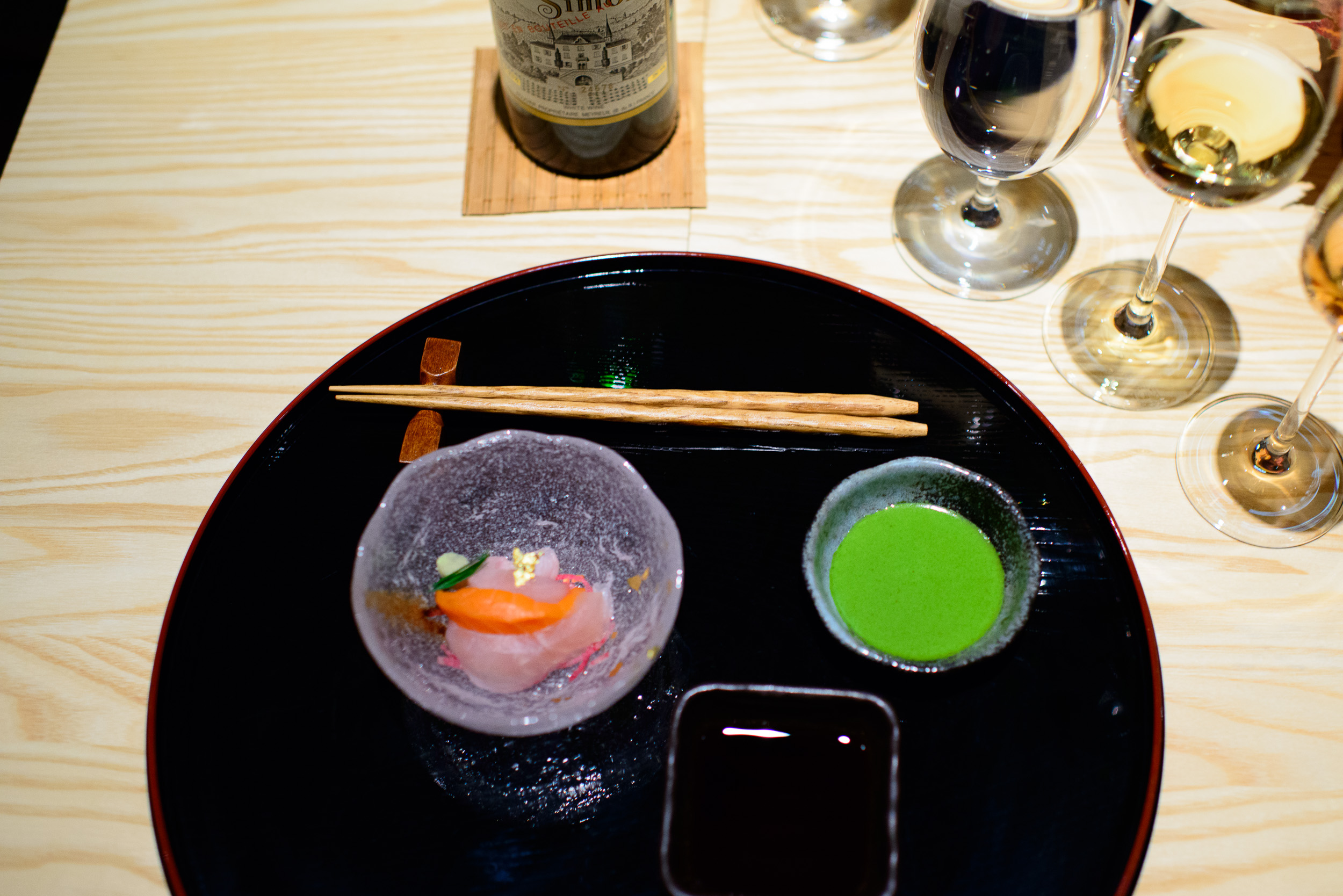 4th Course: Sashimi, shiso, tamari (paired with chateau simone p