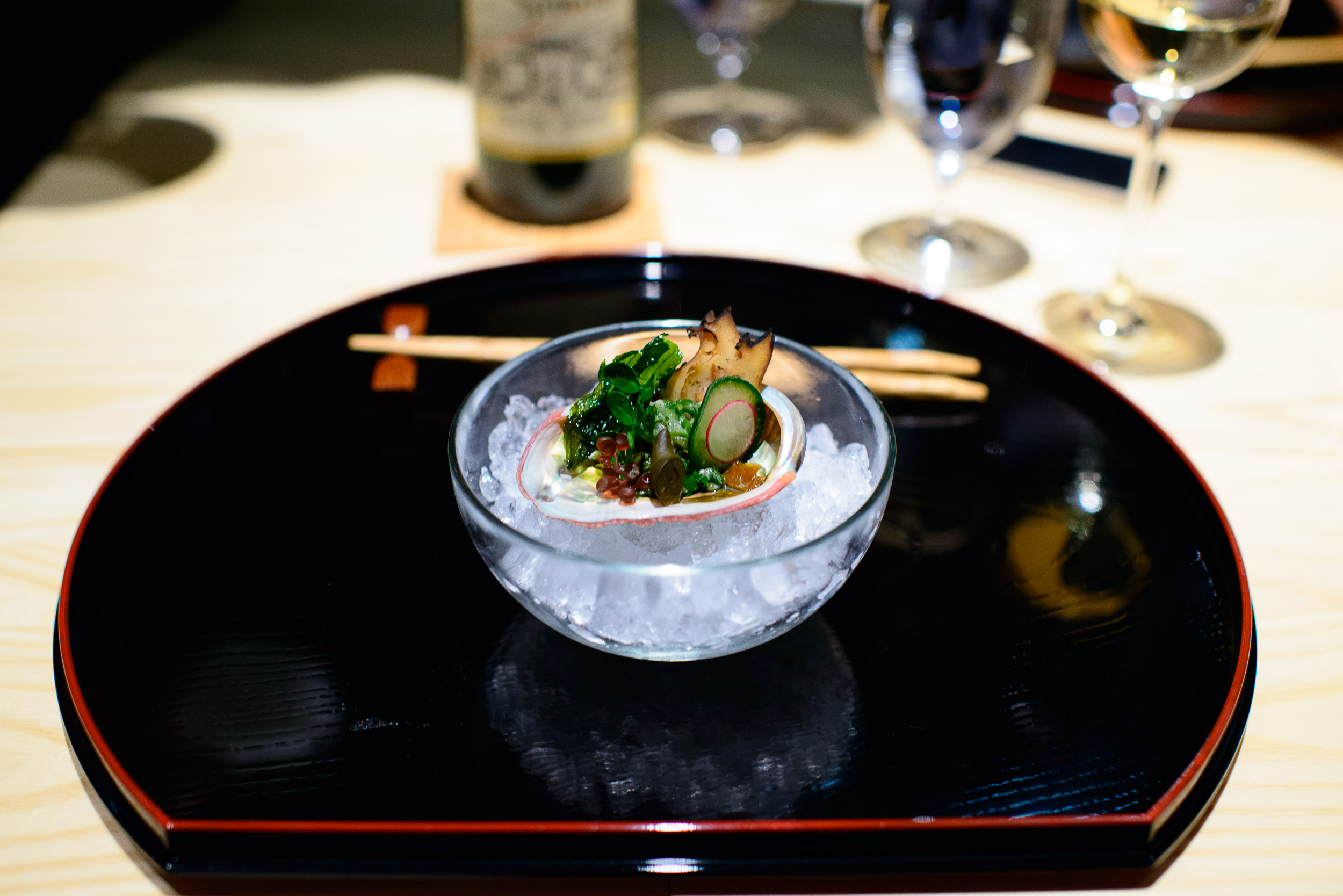 5th Course: Abalone, cucumber, red sea grapes