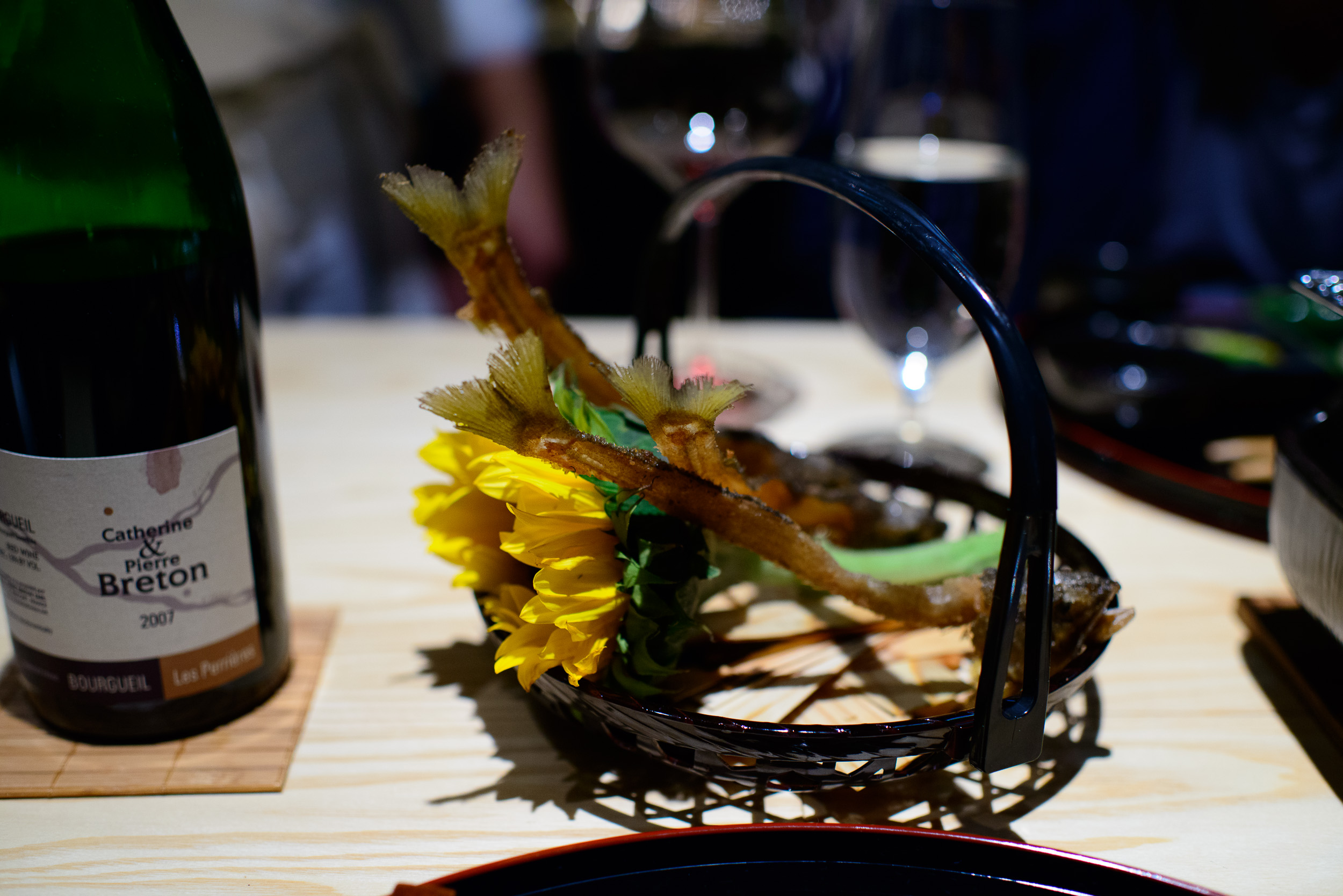 9th Course: Ayu, wasabi leaf, cured yolk (paired with catherine