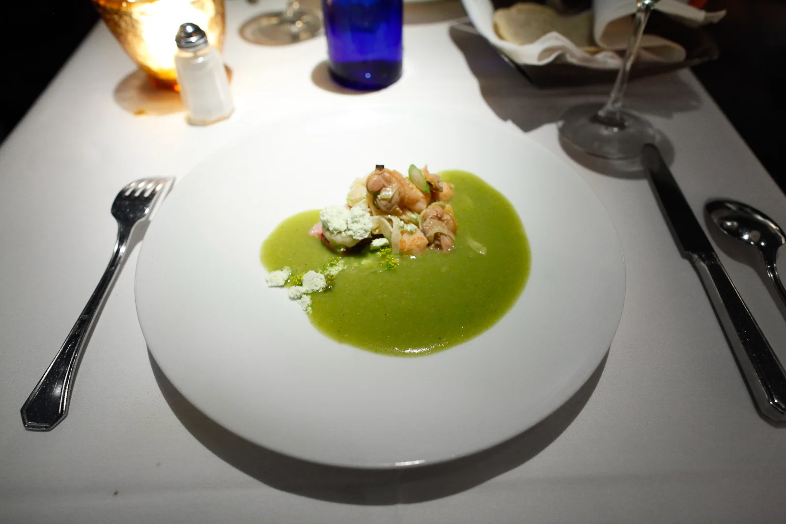 3rd Course: Mole Verde de Mariscos con Puerco: Roasted Baja bay scallops, Hog Island (SC) little neck clams and Gunthorp pork belly in Oaxacan green mole (tomatillo, roasted garlic,)
