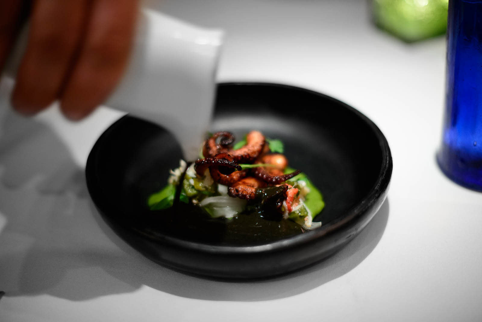 Pulpo en Su Tinta: charred baby octopus, classic squid-ink sauce