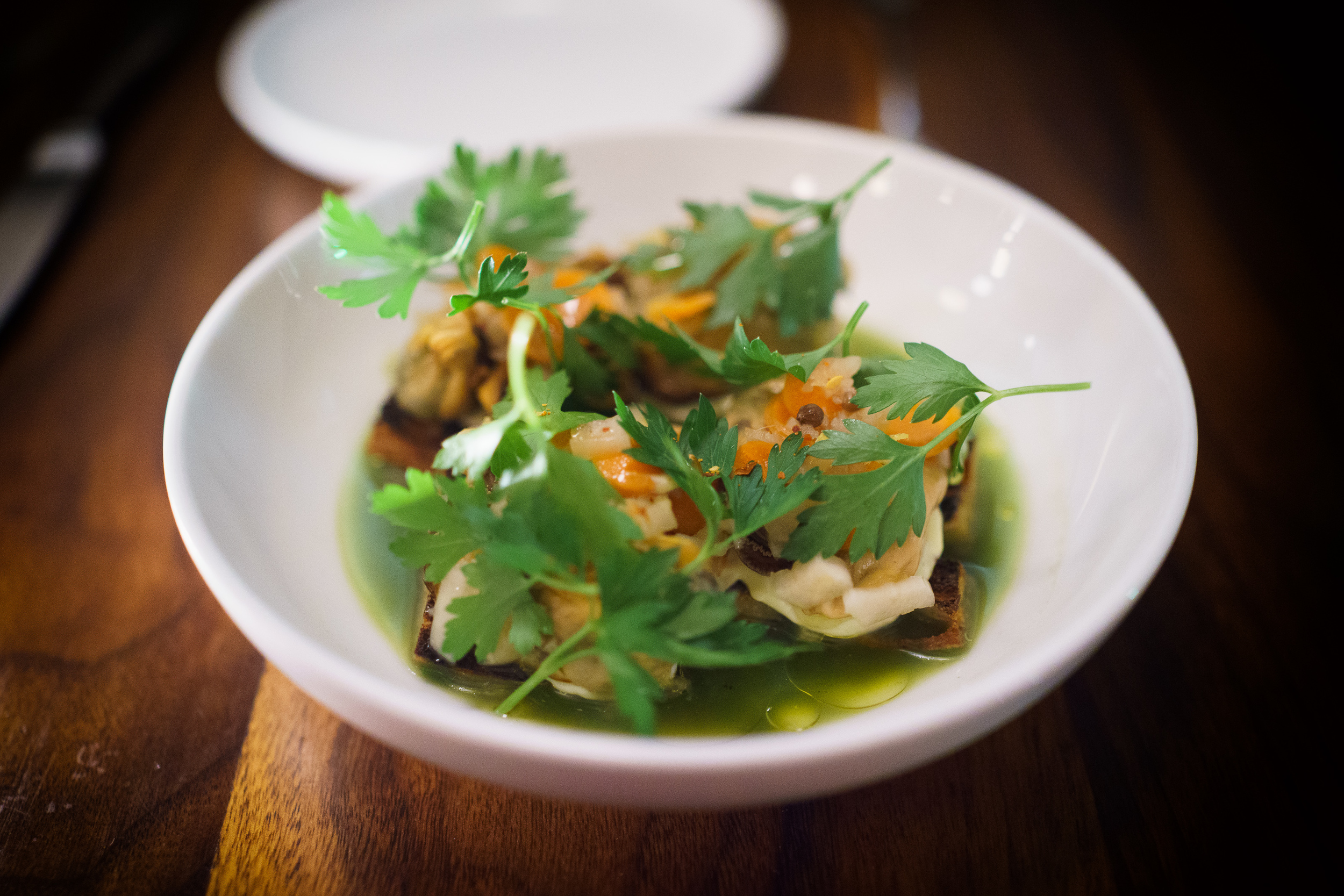 Mussels escabeche on toast ($15)