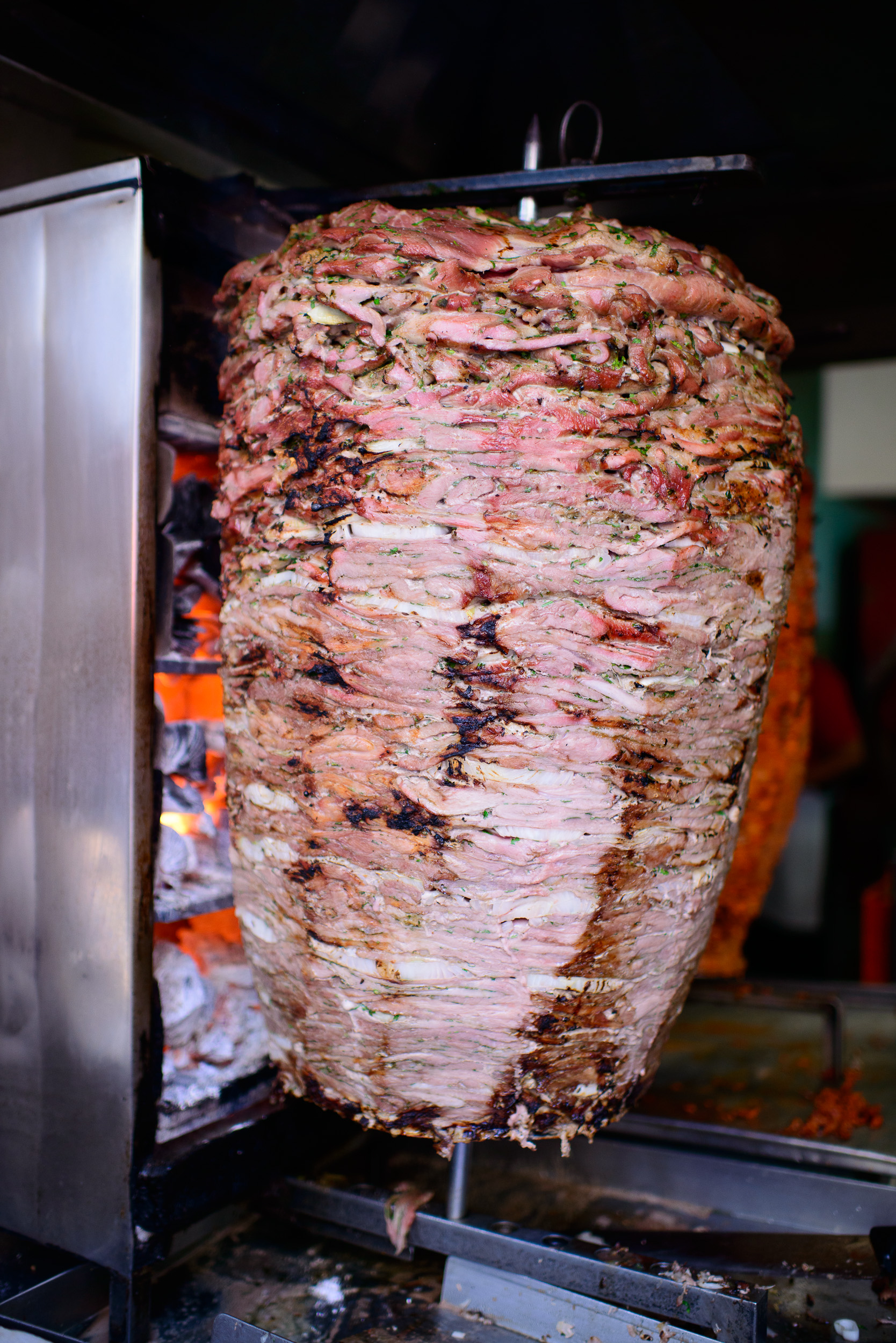 Lamb for tacos árabes, roasted over woodburning fire