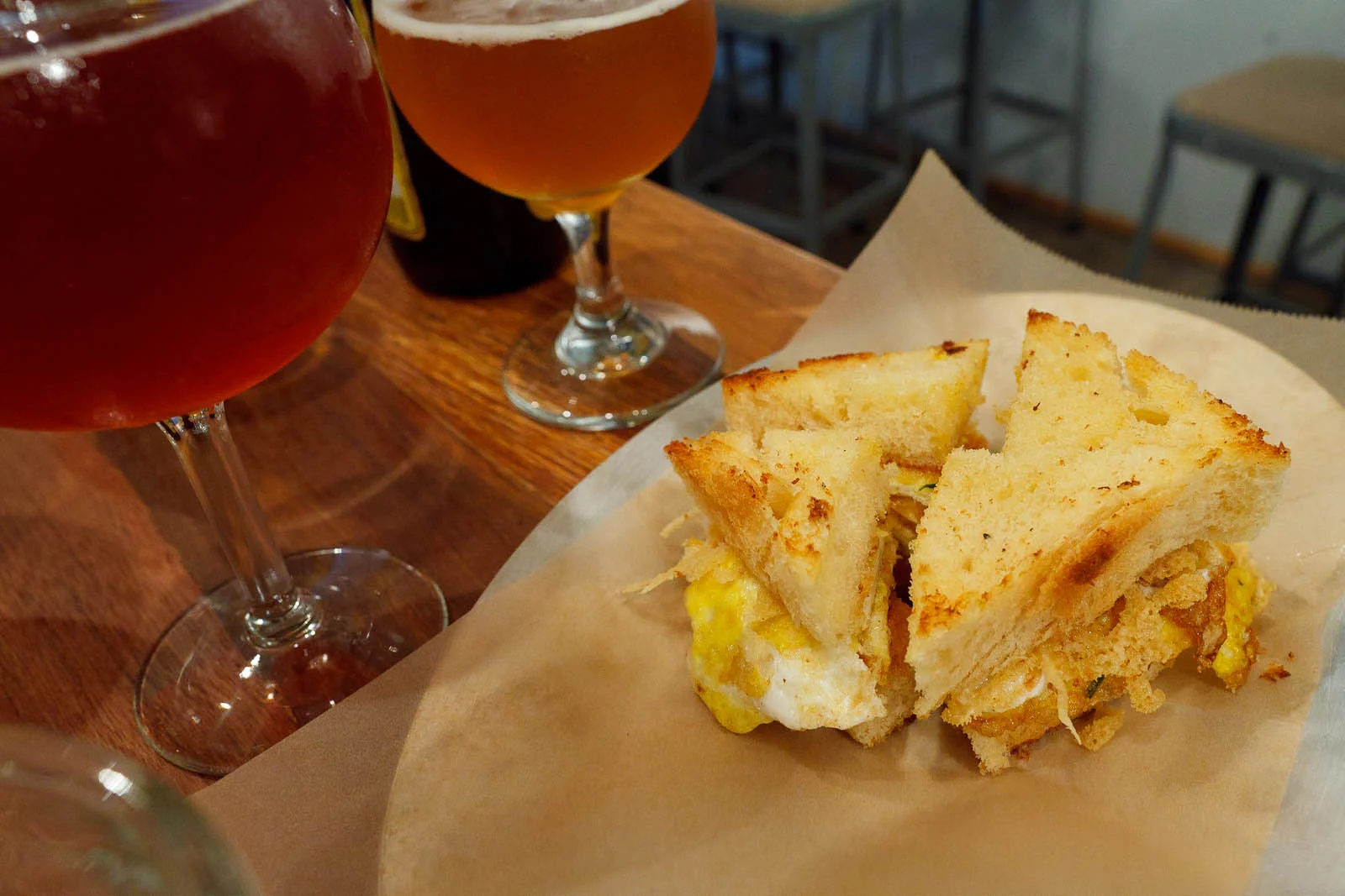 Egg & Cheese - Ricotta, gruyere crisp, thyme, maple hot sauce on brioche ($5)
